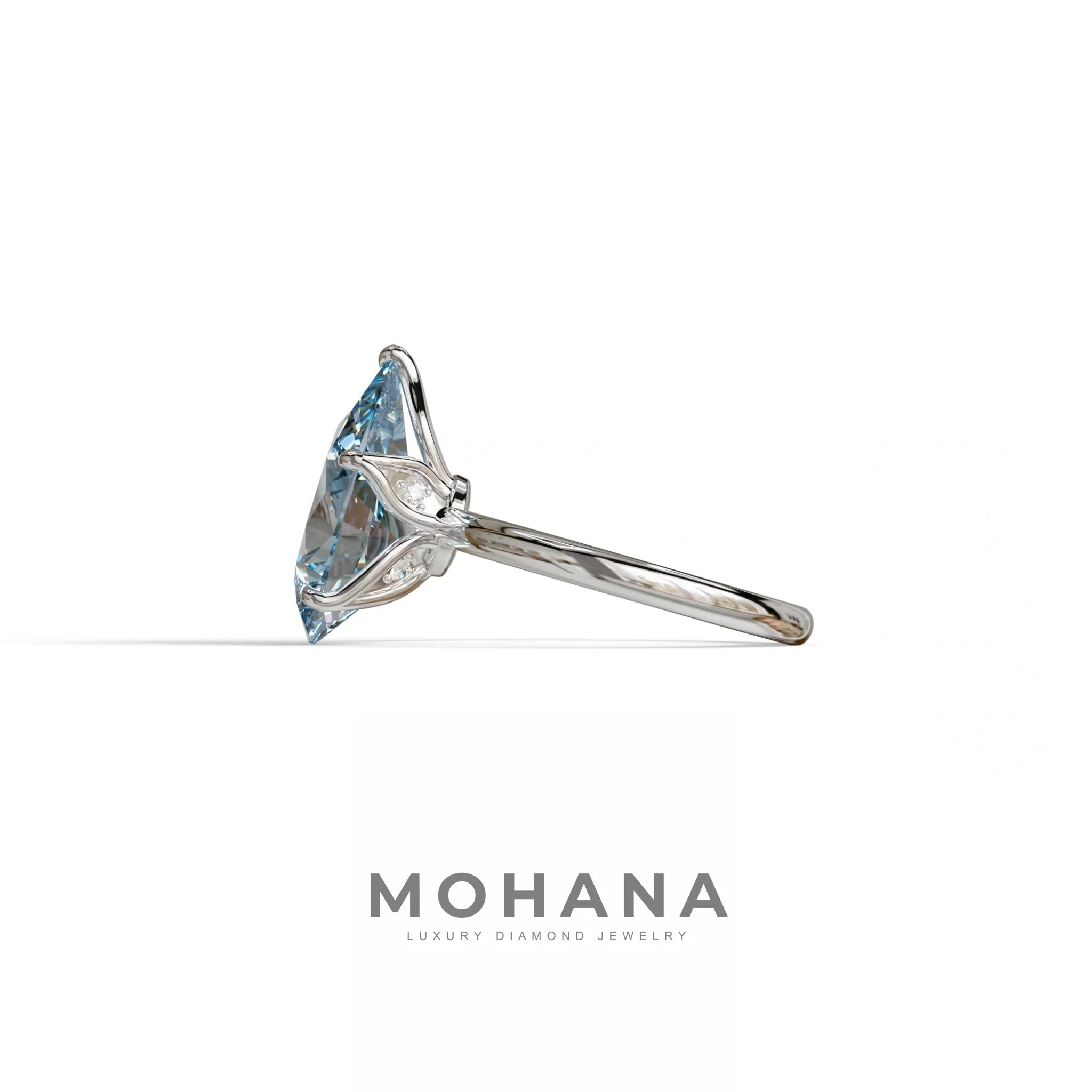 3 to 5 Carat Blue Lab Grown Diamond Engagement Ring · Pear Cut Hidden Halo | Lyra - view 6