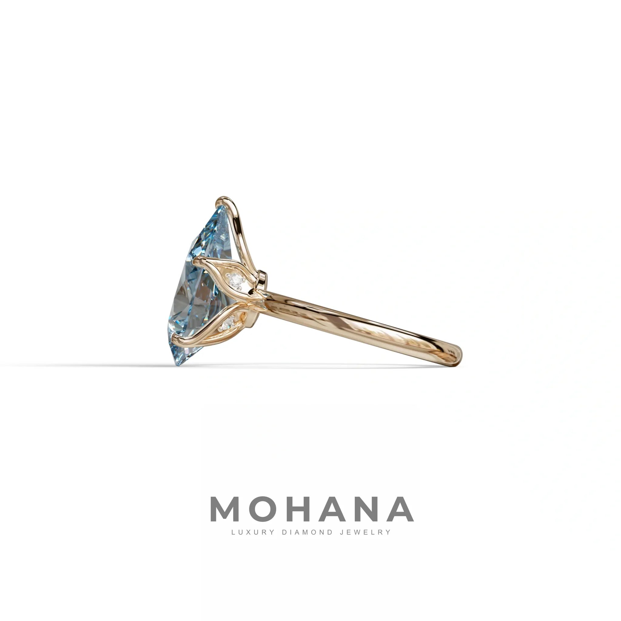 3 to 5 Carat Blue Lab Grown Diamond Engagement Ring · Pear Cut Hidden Halo | Lyra - view 5