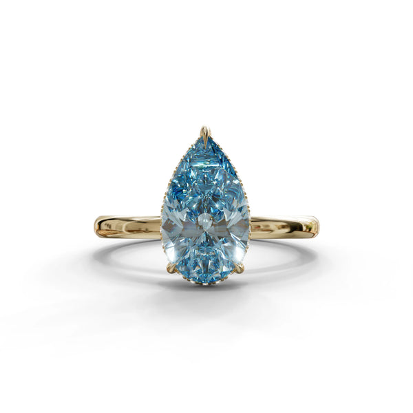 3.5 Carat Blue Lab Grown Diamond Engagement Ring – Pear Cut Hidden Halo