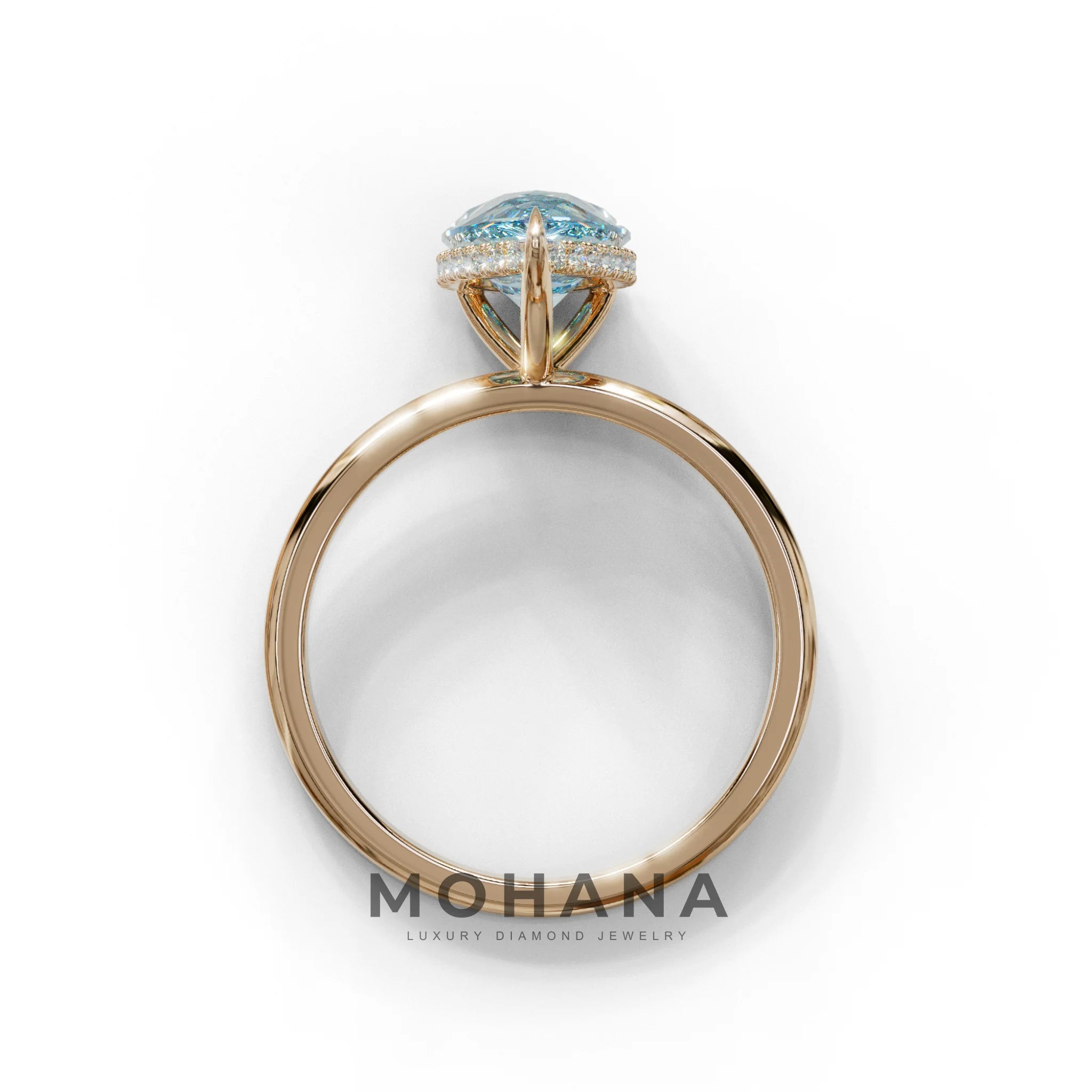 3.5 Carat Blue Pear Cut Hidden Halo Lab Grown Diamond Ring