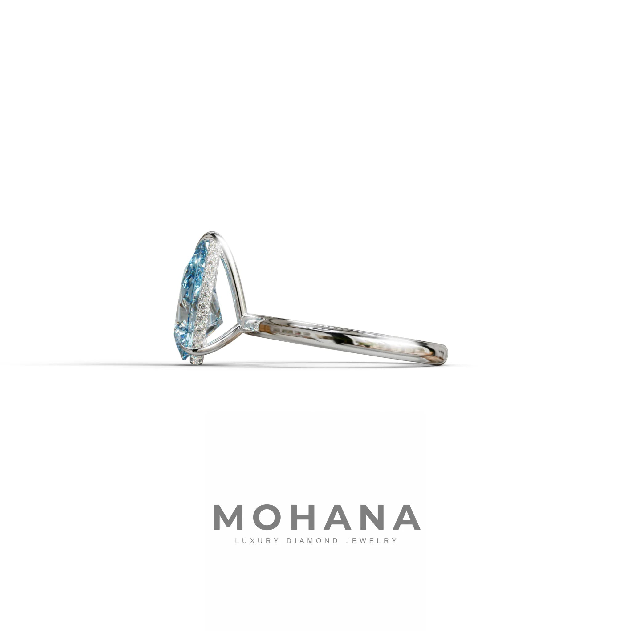 3.5 Carat Blue Pear Cut Hidden Halo Lab Grown Diamond Ring