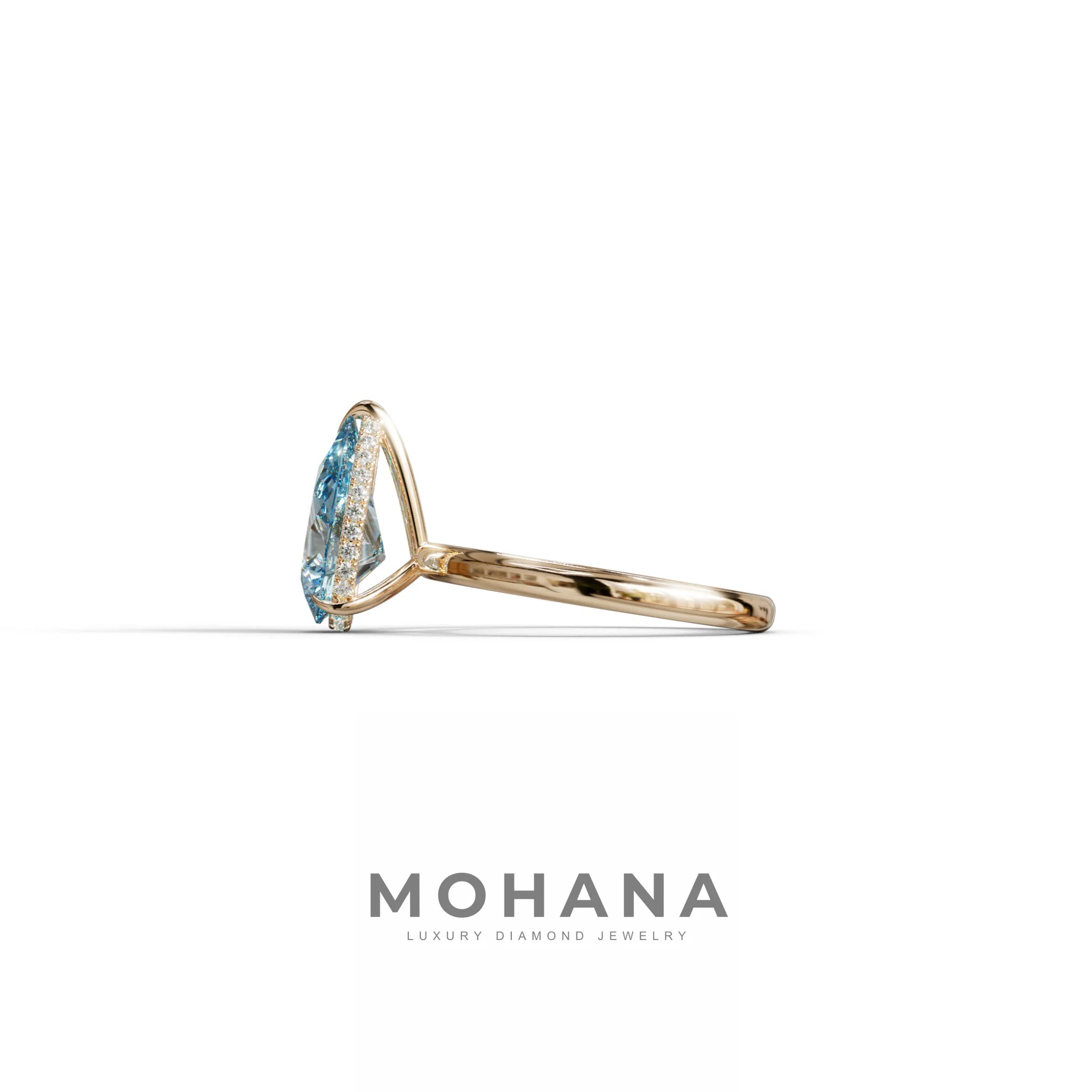 3.5 Carat Blue Pear Cut Hidden Halo Lab Grown Diamond Ring