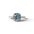 3.5 Carat Blue Round Cut Lab Diamond Ring - Halo & Pave Setting Wedding Ring - 10K Solid Gold / Yellow Gold