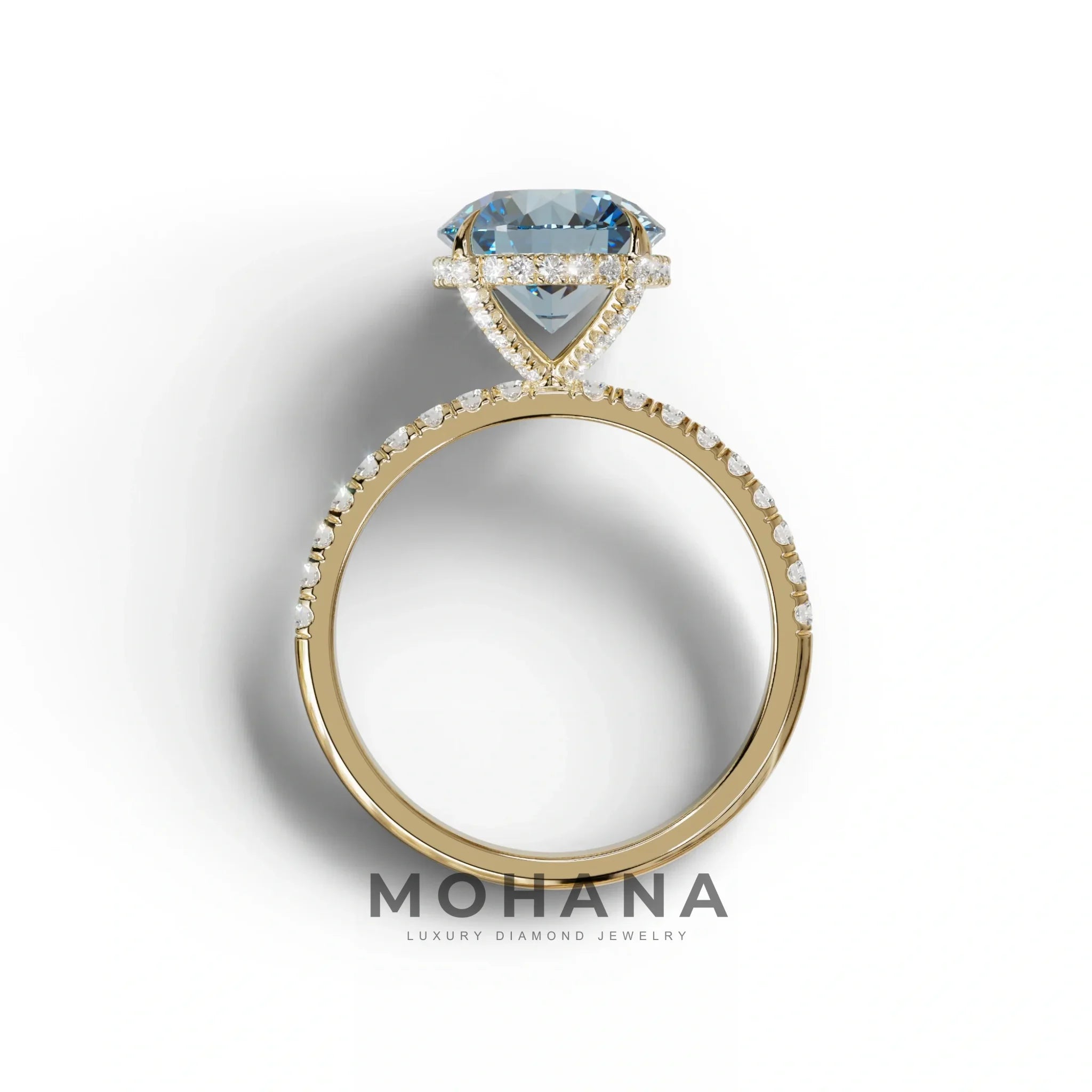 3.5 Carat Blue Round Cut Lab Diamond Ring - Halo & Pave Setting Wedding Ring