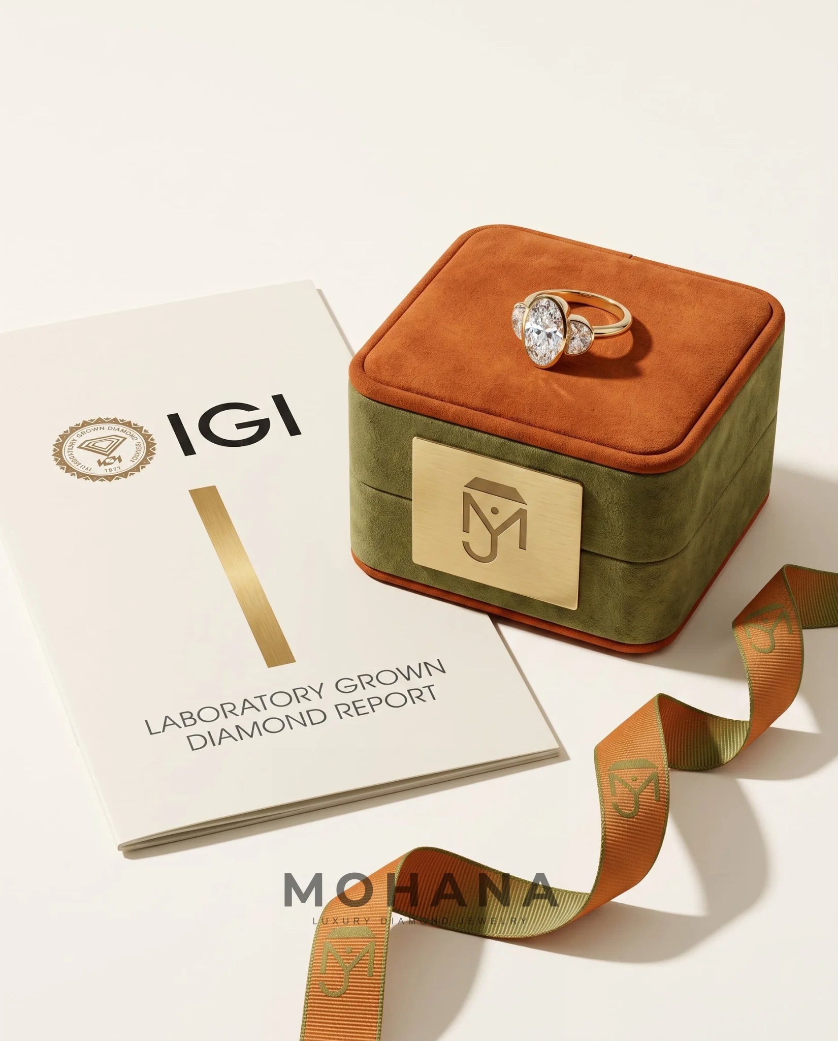 Ready to Ship 3.5 Carat Colorless Elongated Oval Three-Stone Half-Moon Yellow Gold Diamond Ring — view 6