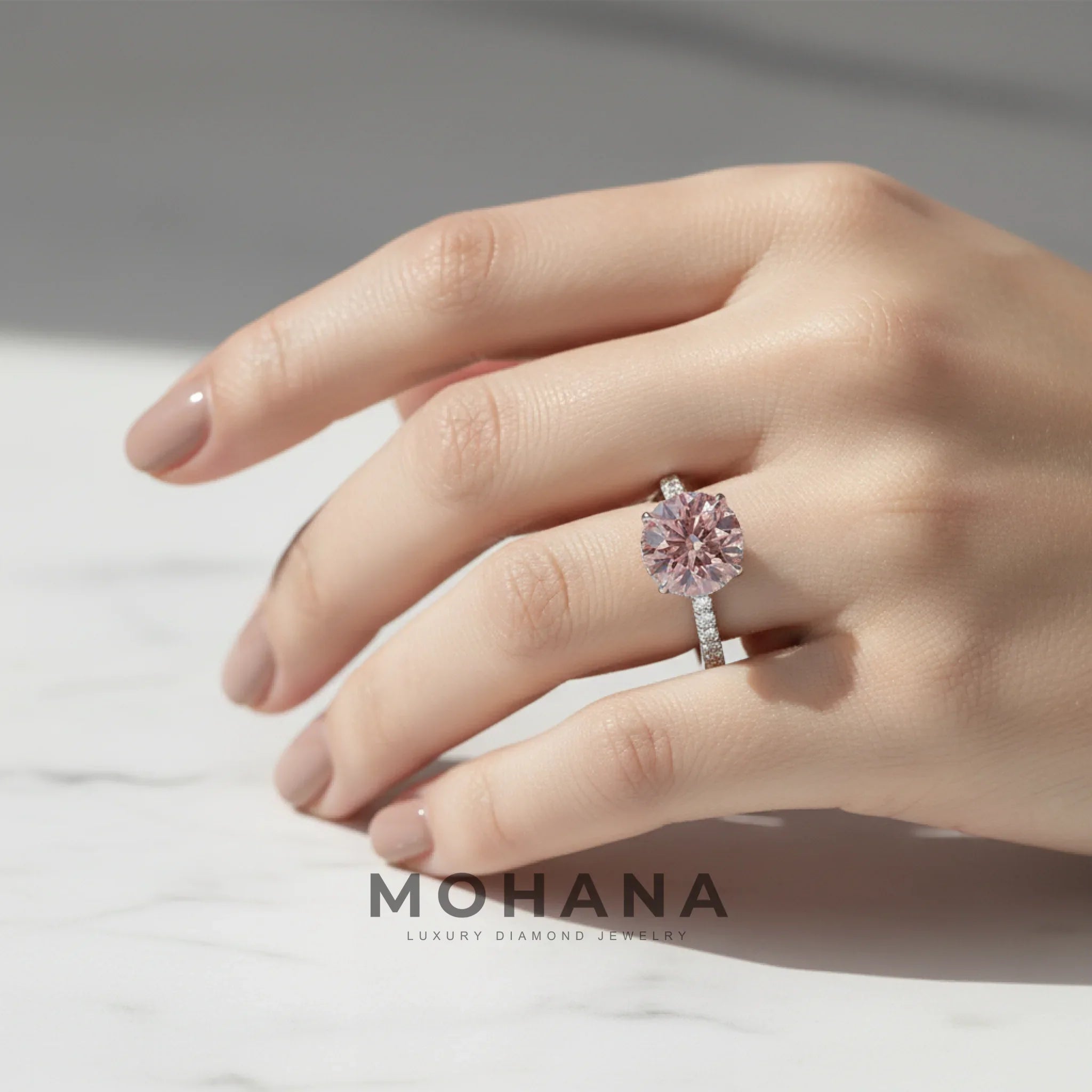 3.5 Carat Fancy Pink Round Cut Lab Grown Diamond Ring - Halo & Pave Setting Wedding Ring