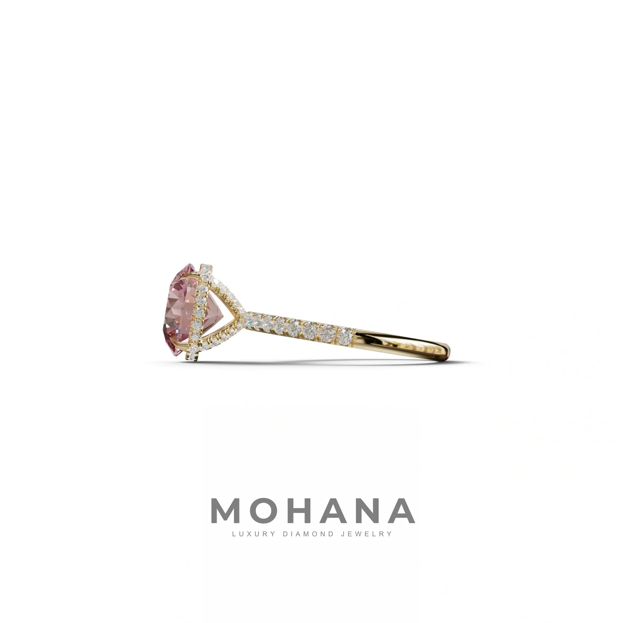 3.5 Carat Pink Round Cut Lab Diamond Ring - Halo & Pave Setting Wedding Ring