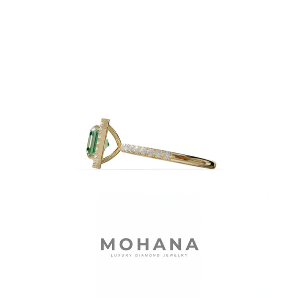 3.5 Carat Green Lab Grown Diamond Engagement Ring – Asscher Cut Halo & Pavé | Up Glam alternate view