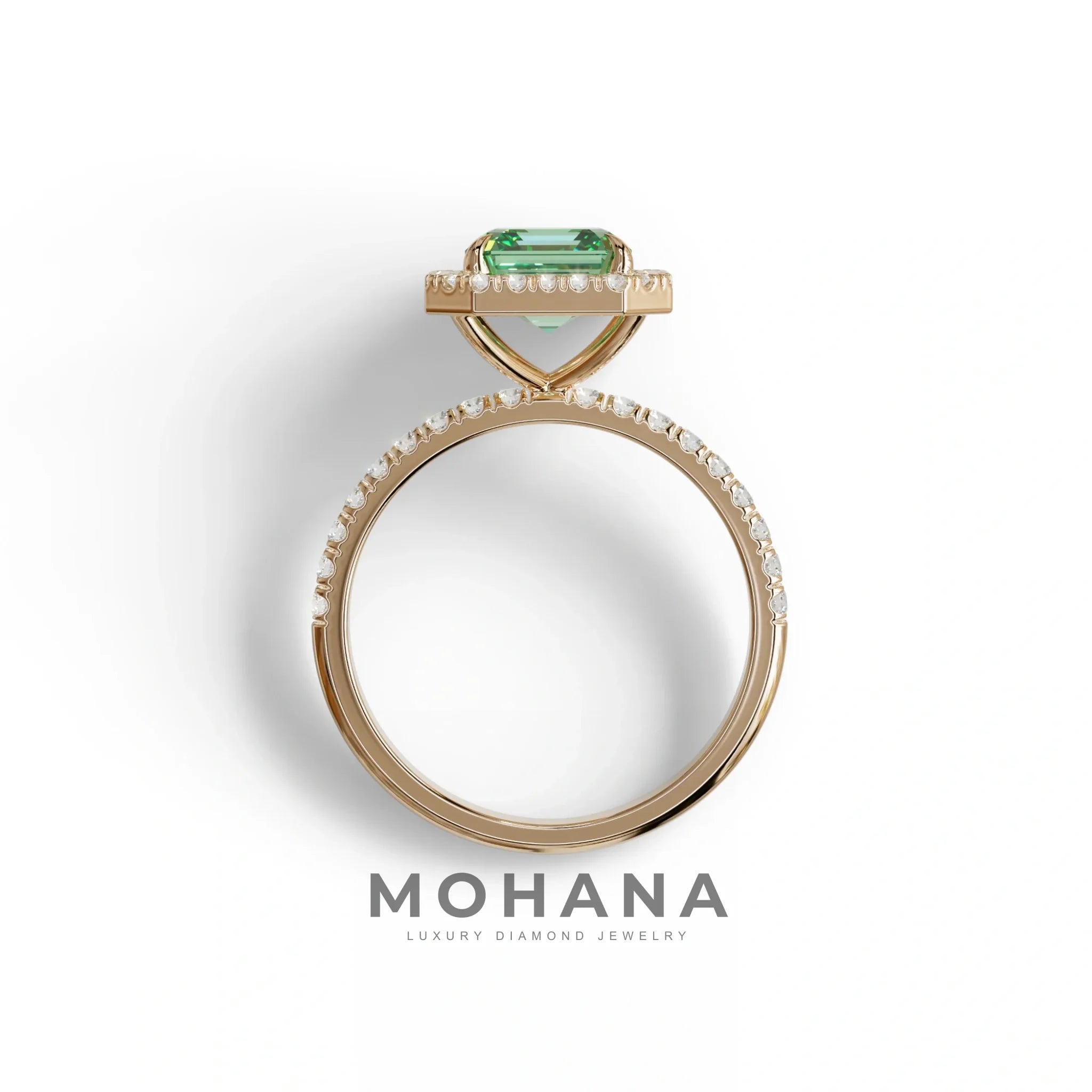3.5 Ct Green Asscher Cut Lab Diamond In Halo & Pave Setting Ring - Up Glam