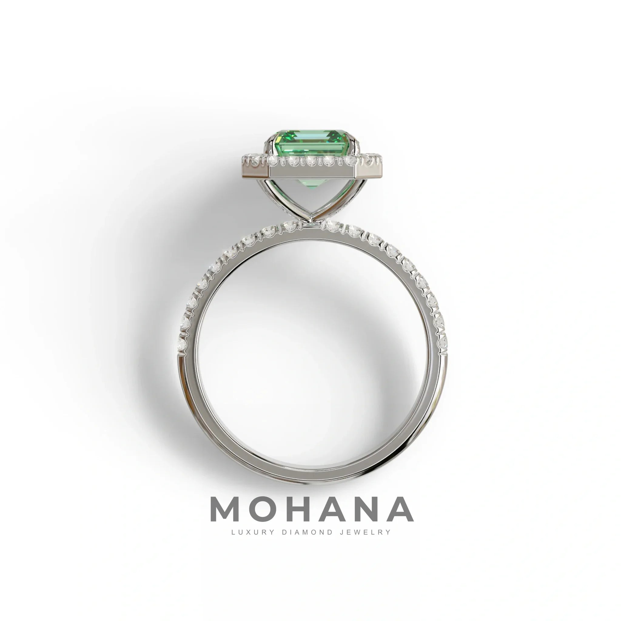3.5 Ct Green Asscher Cut Lab Diamond In Halo & Pave Setting Ring - Up Glam