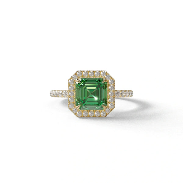 3.5 Carat Green Lab Grown Diamond Engagement Ring – Asscher Cut Halo & Pavé | Up Glam