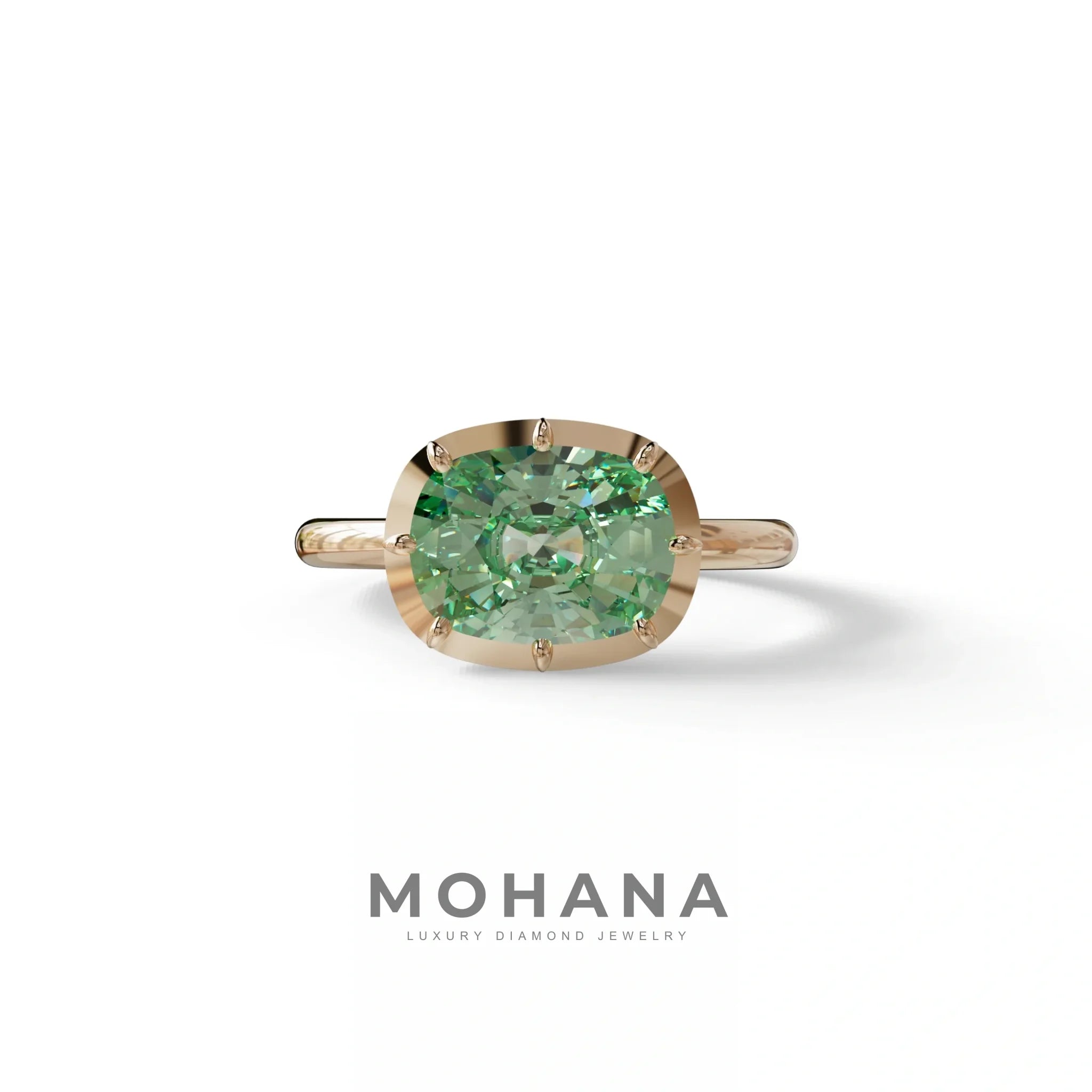 3 to 5 Carat Green Lab Grown Diamond Engagement Ring · Cushion Cut Bezel Set | Reverie - view 2