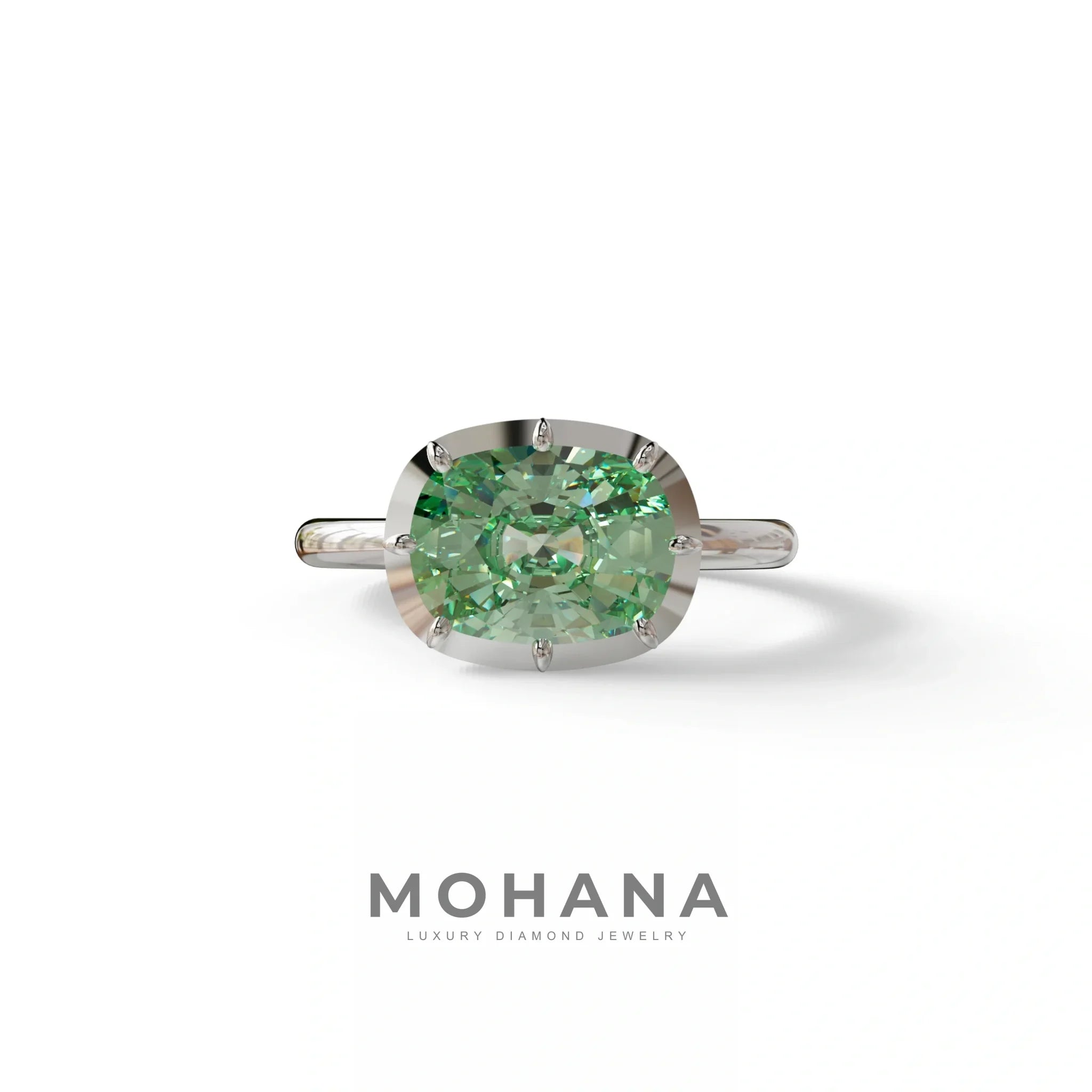 3 to 5 Carat Green Lab Grown Diamond Engagement Ring · Cushion Cut Bezel Set | Reverie - view 3