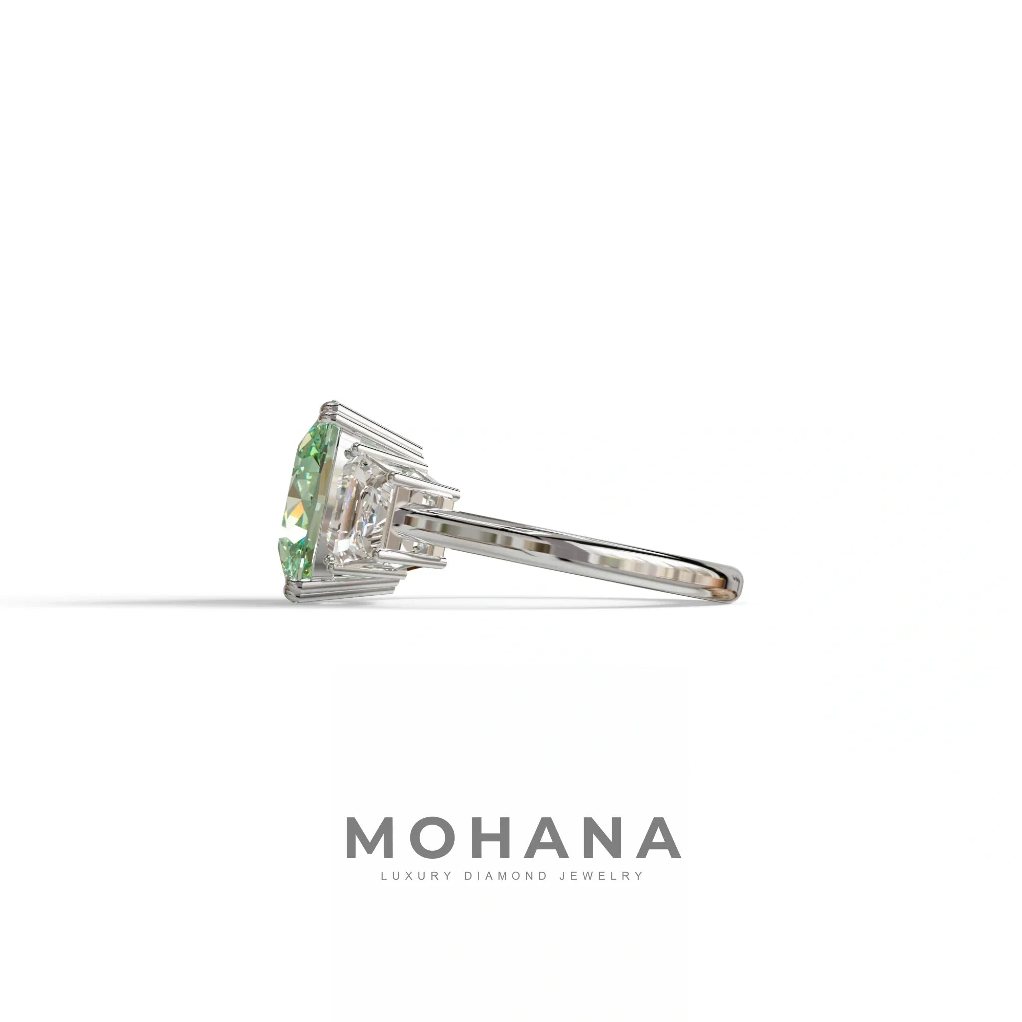 3.5 Carat Green Lab Grown Diamond Engagement Ring · Cushion Cut Three Stone | Trilogy - view 6