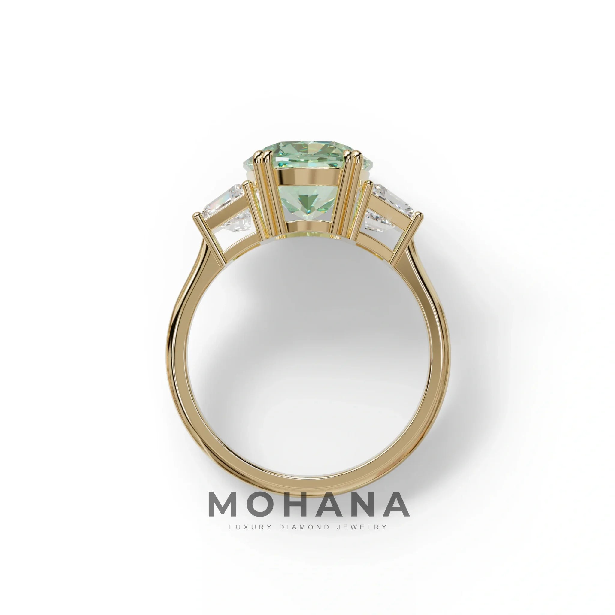 3.5 Carat Green Lab Grown Diamond Engagement Ring · Cushion Cut Three Stone | Trilogy - view 7