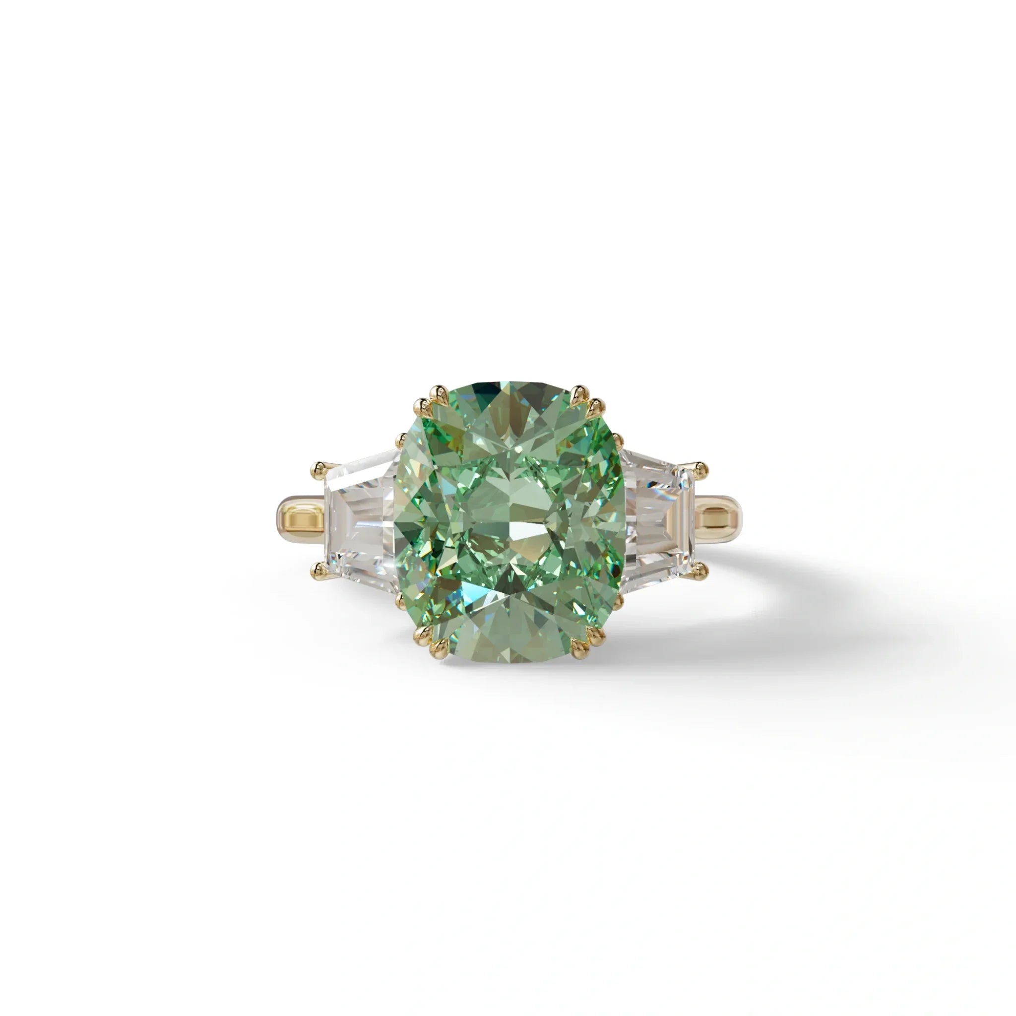 3.5 Carat Green Lab Grown Diamond Engagement Ring · Cushion Cut Three Stone | Trilogy - view 3