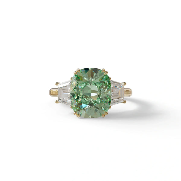 3.5 Carat Green Lab Grown Diamond Engagement Ring · Cushion Cut Three Stone | Trilogy
