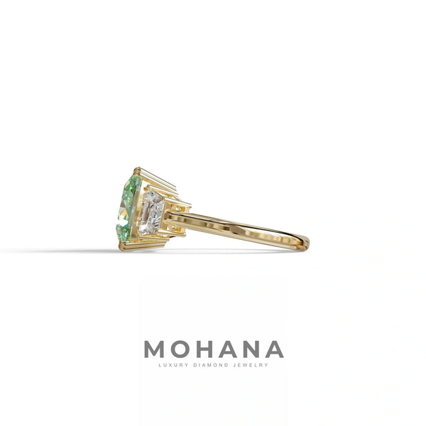 3.5 Carat Green Lab Grown Diamond Engagement Ring · Cushion Cut Three Stone | Trilogy alternate view