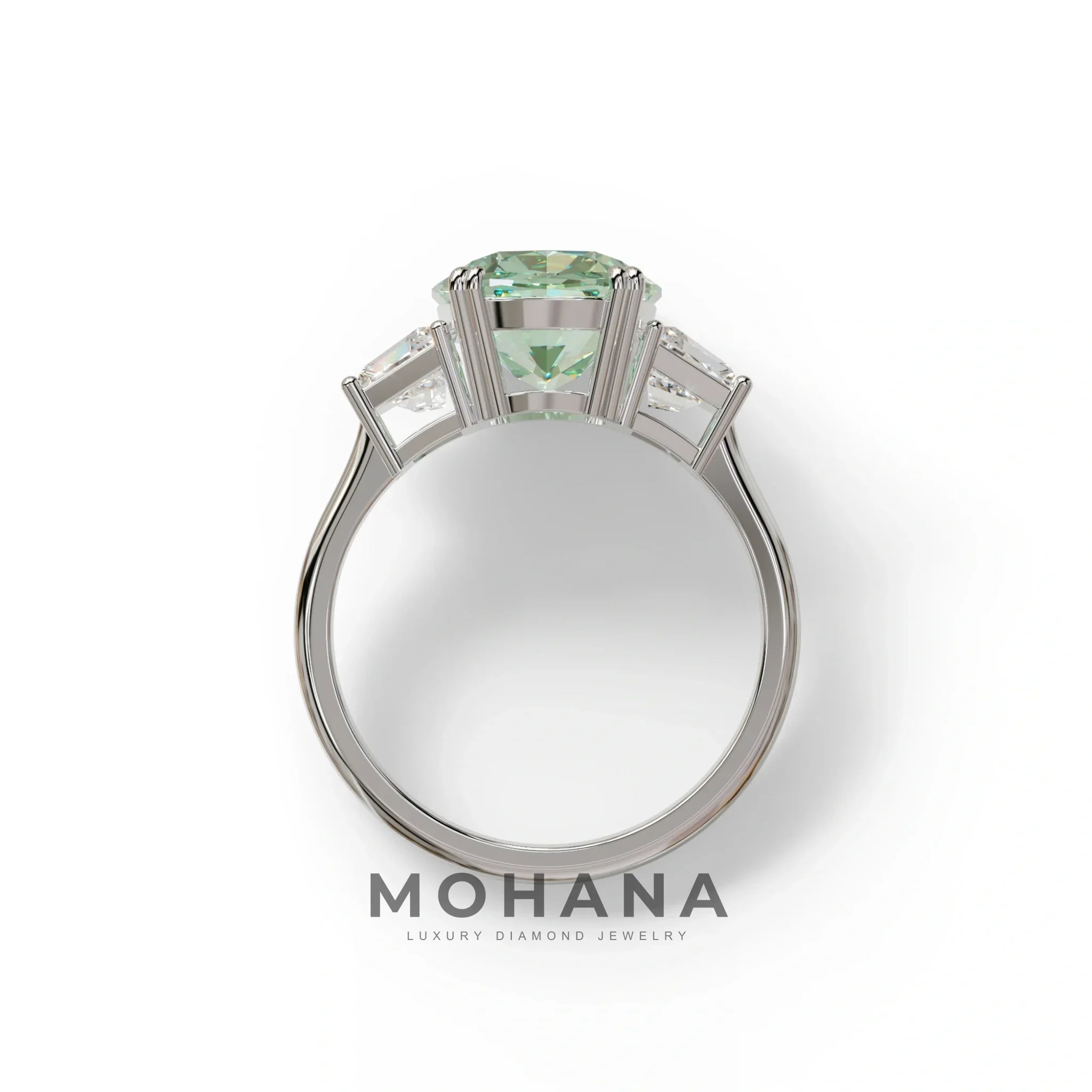 3.5 Carat Green Lab Grown Diamond Engagement Ring · Cushion Cut Three Stone | Trilogy - view 9