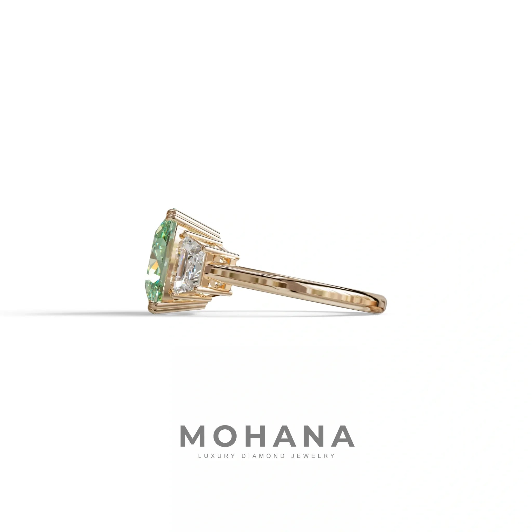 3.5 Carat Green Lab Grown Diamond Engagement Ring · Cushion Cut Three Stone | Trilogy - view 5