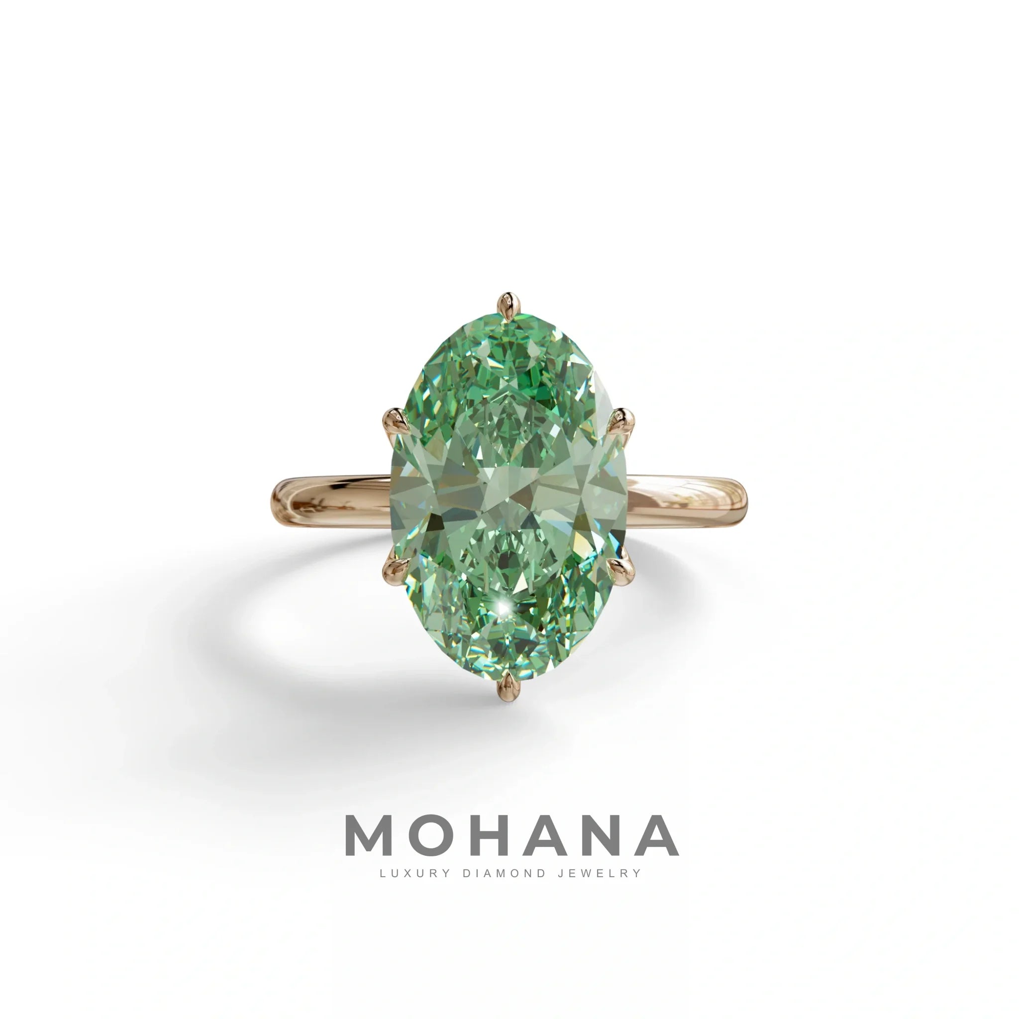3 to 5 Carat Green Lab Grown Diamond Engagement Ring · Oval Cut Hidden Halo | Selene - view 2