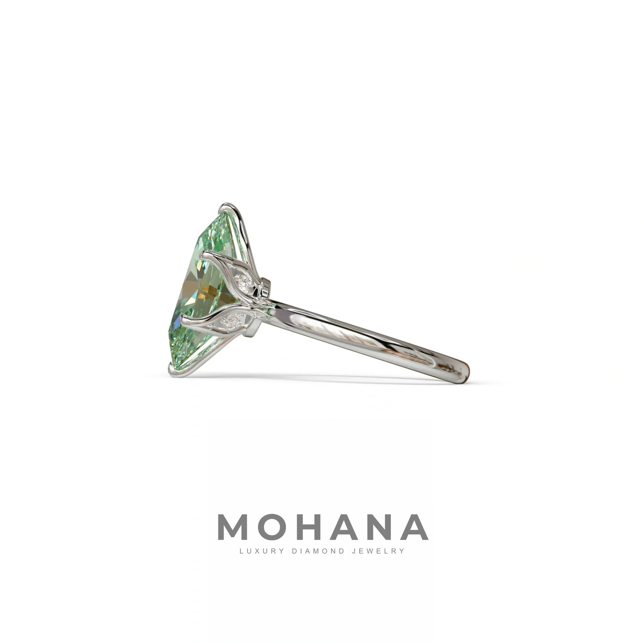 3 to 5 Carat Green Lab Grown Diamond Engagement Ring · Oval Cut Hidden Halo | Selene - view 6