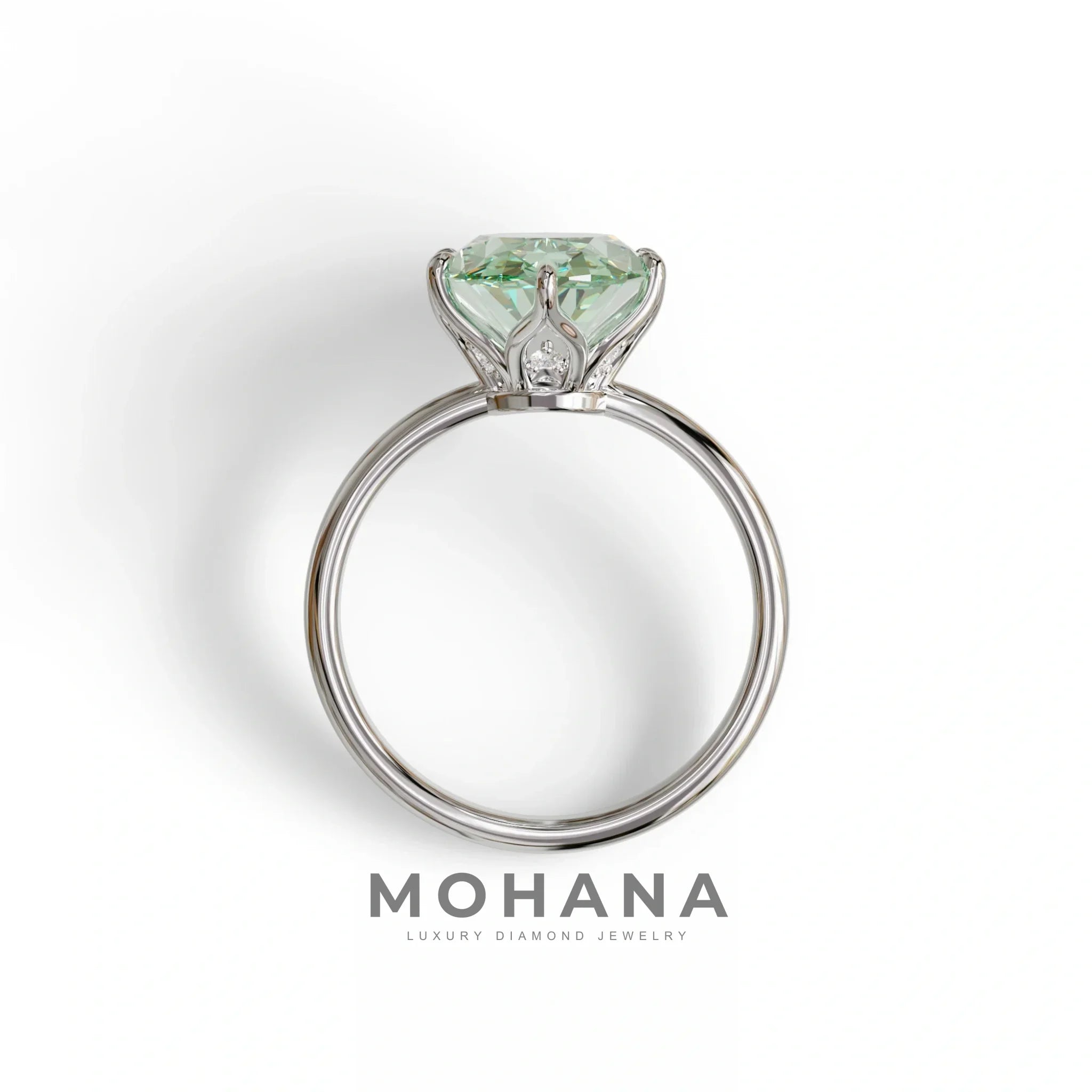 3 to 5 Carat Green Lab Grown Diamond Engagement Ring · Oval Cut Hidden Halo | Selene - view 9