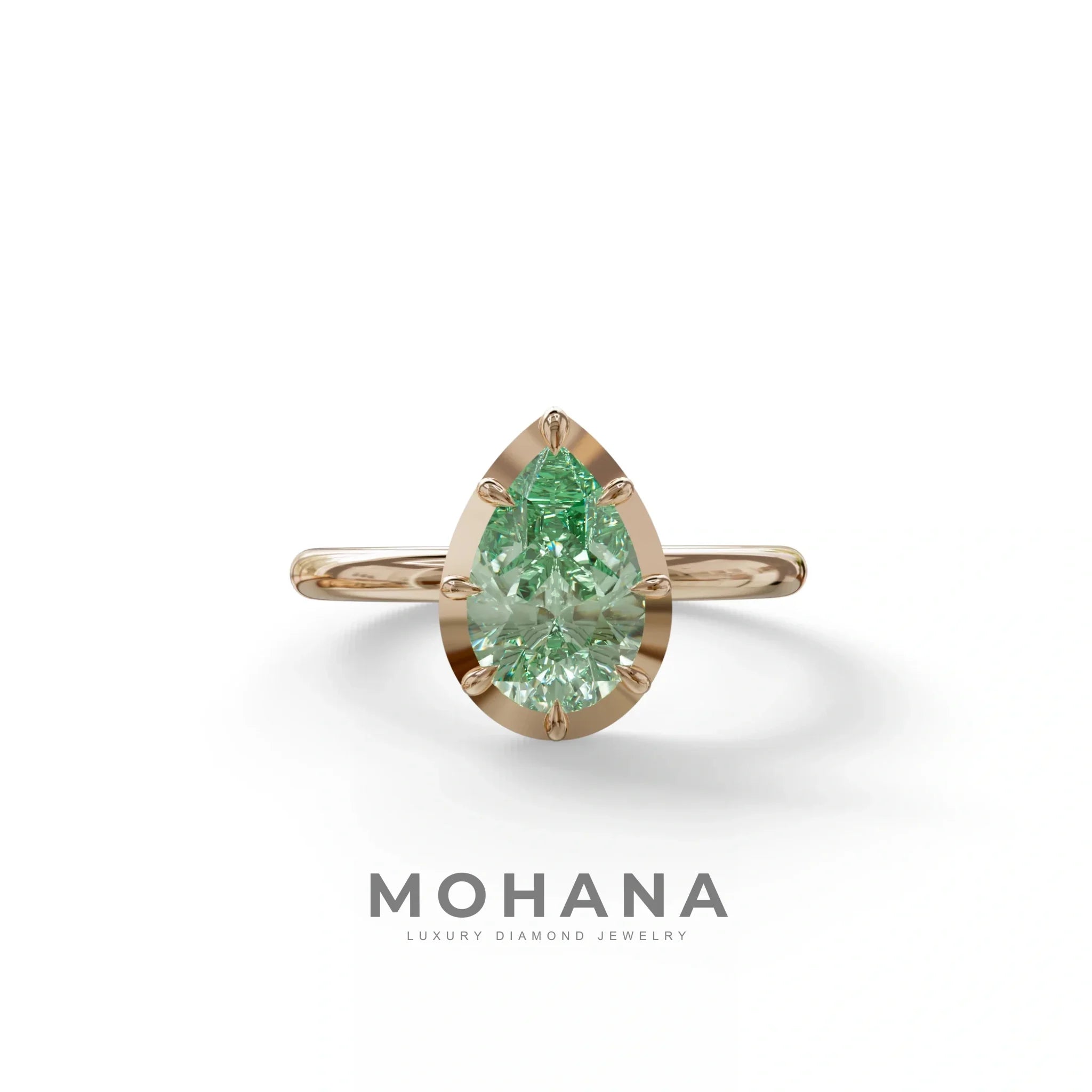 3 to 5 Carat Green Lab Grown Diamond Engagement Ring · Pear Cut Bezel Set | Mirage - 3 Carat / 10K Solid Gold / Rose