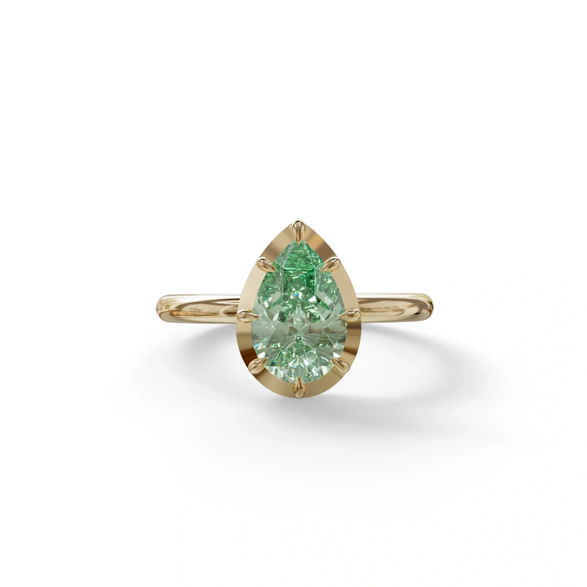 3 to 5 Carat Green Lab Grown Diamond Engagement Ring · Pear Cut Bezel Set | Mirage - 3 Carat / 10K Solid Gold / Yellow