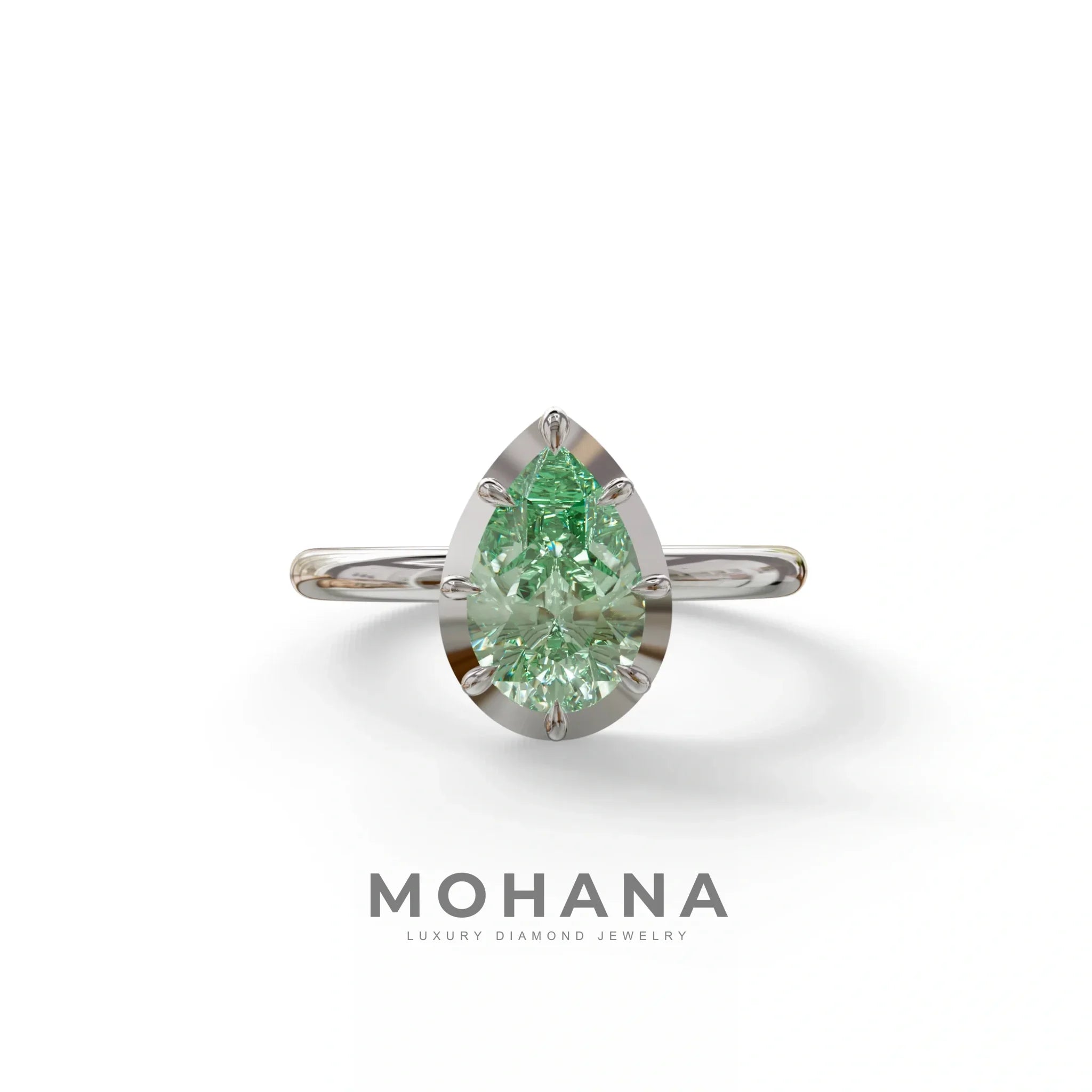 3 to 5 Carat Green Lab Grown Diamond Engagement Ring · Pear Cut Bezel Set | Mirage - 3 Carat / 10K Solid Gold / White