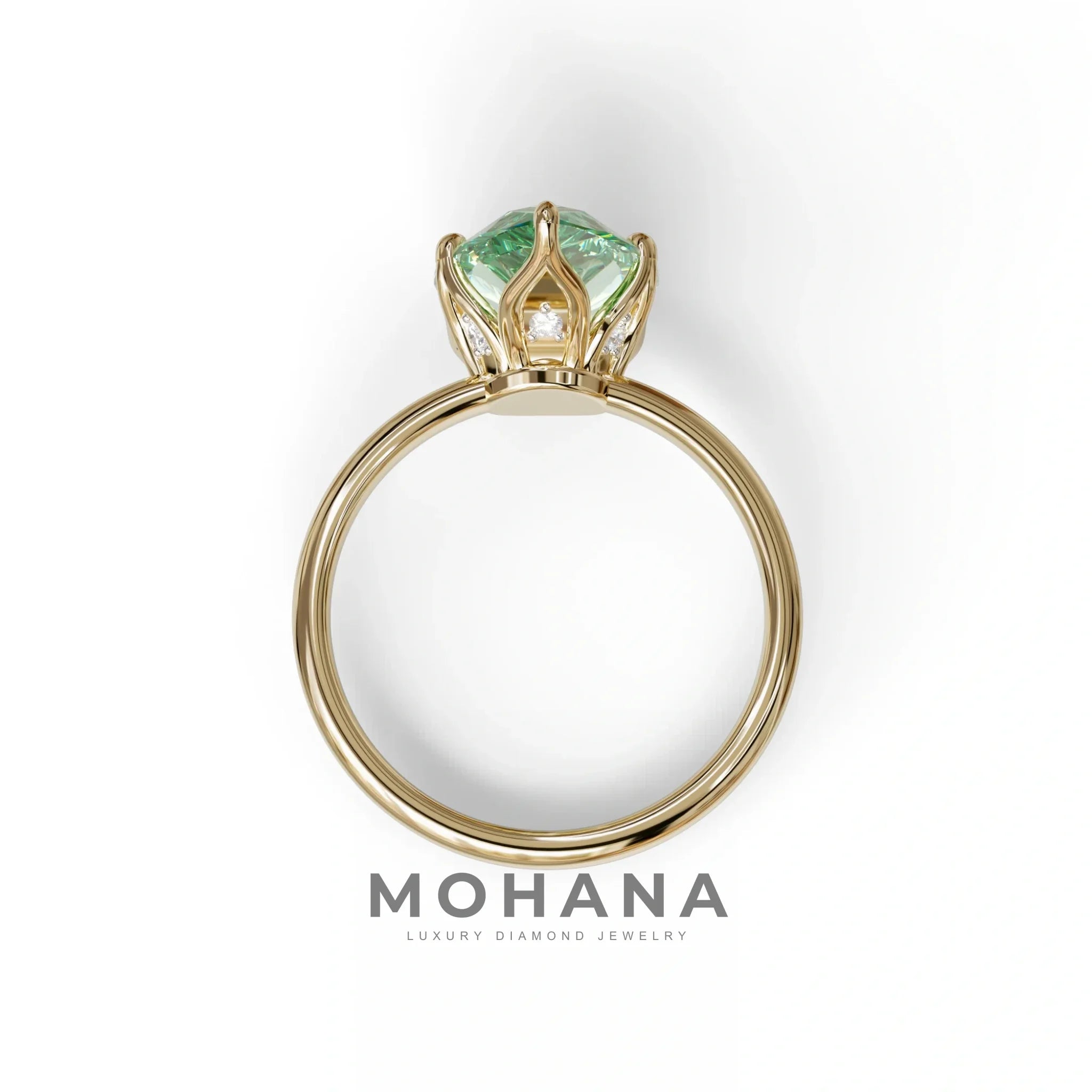 3 to 5 Carat Green Lab Grown Diamond Engagement Ring · Pear Cut Hidden Halo | Lyra - view 7