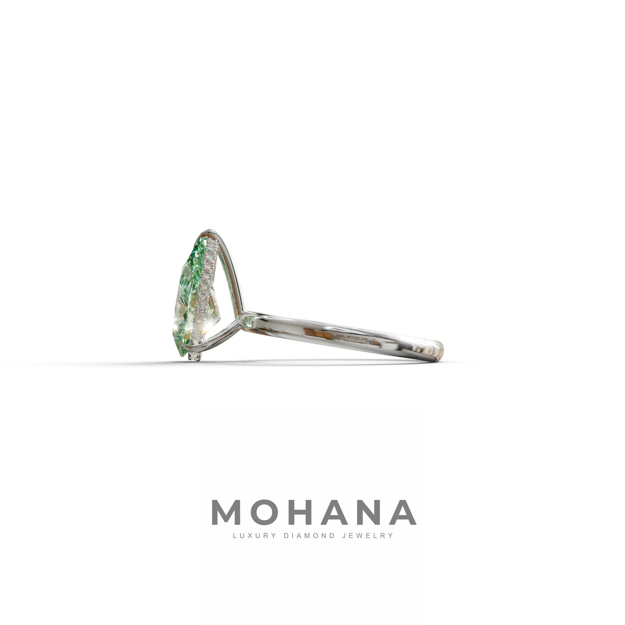 3.5 Carat Green Pear Cut Hidden Halo Lab Diamond Ring