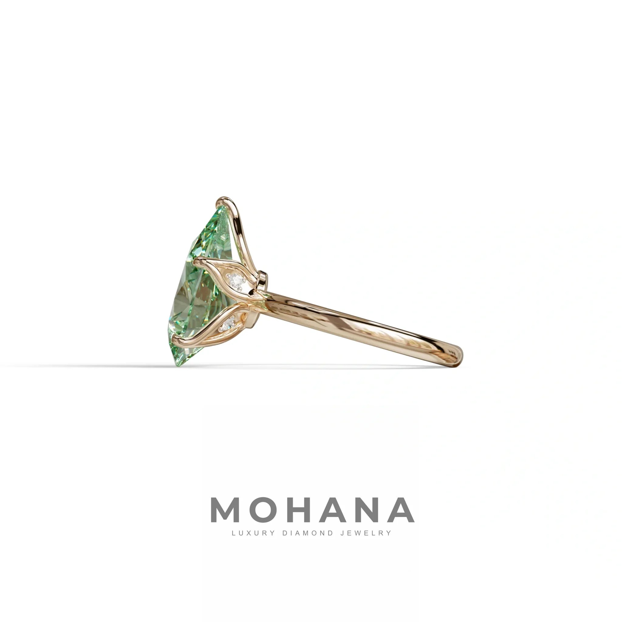3 to 5 Carat Green Lab Grown Diamond Engagement Ring · Pear Cut Hidden Halo | Lyra - view 5