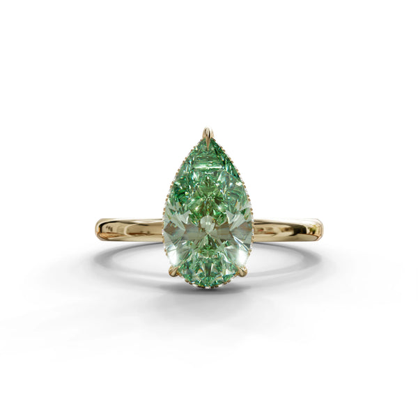 3.5 Carat Green Lab Grown Diamond Engagement Ring – Pear Cut Hidden Halo