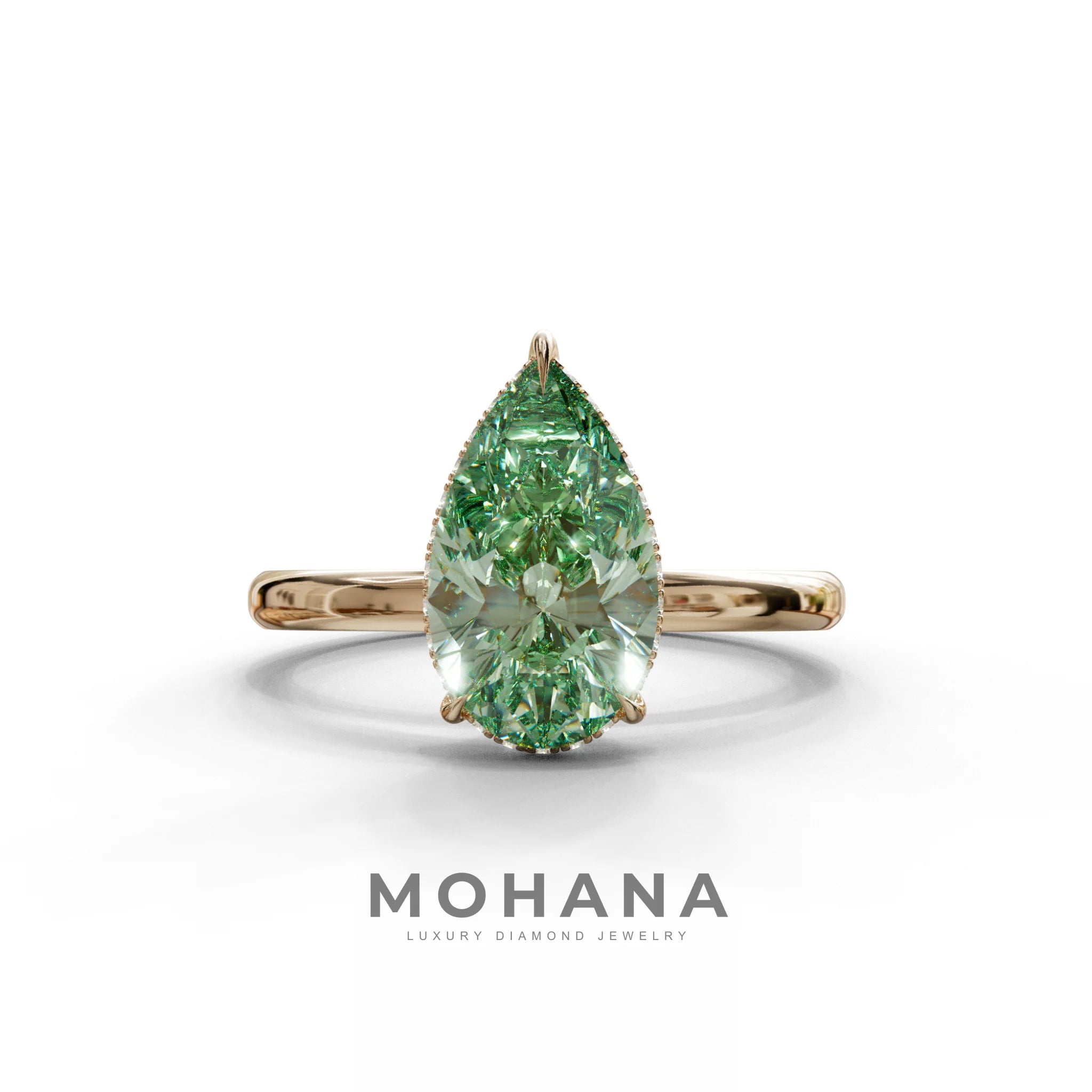 3.5 Carat Green Pear Cut Hidden Halo Lab Diamond Ring - 10K Solid Gold / Rose Gold