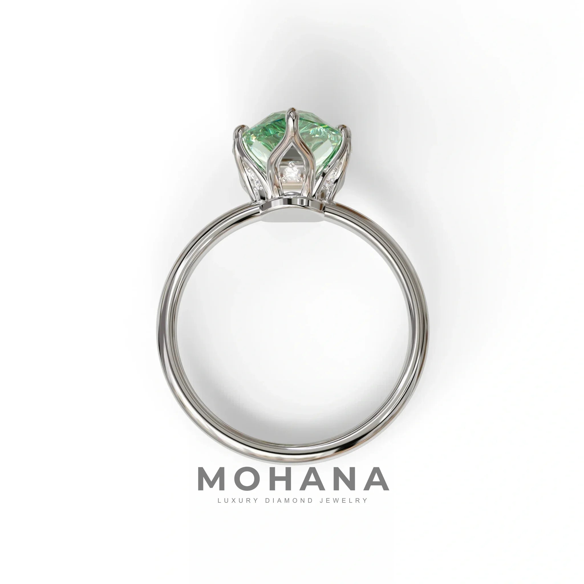 3 to 5 Carat Green Lab Grown Diamond Engagement Ring · Pear Cut Hidden Halo | Lyra - view 9