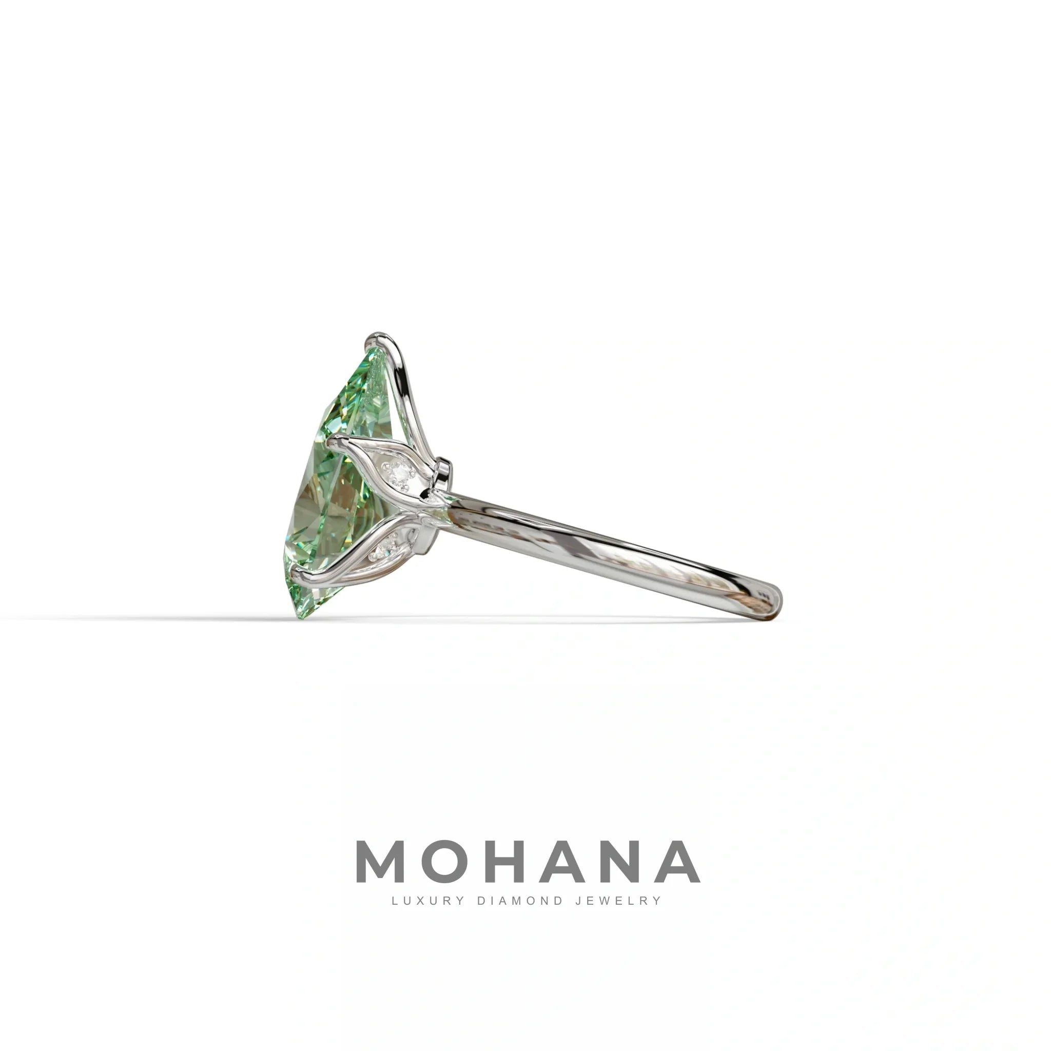 3 to 5 Carat Green Lab Grown Diamond Engagement Ring · Pear Cut Hidden Halo | Lyra - view 6