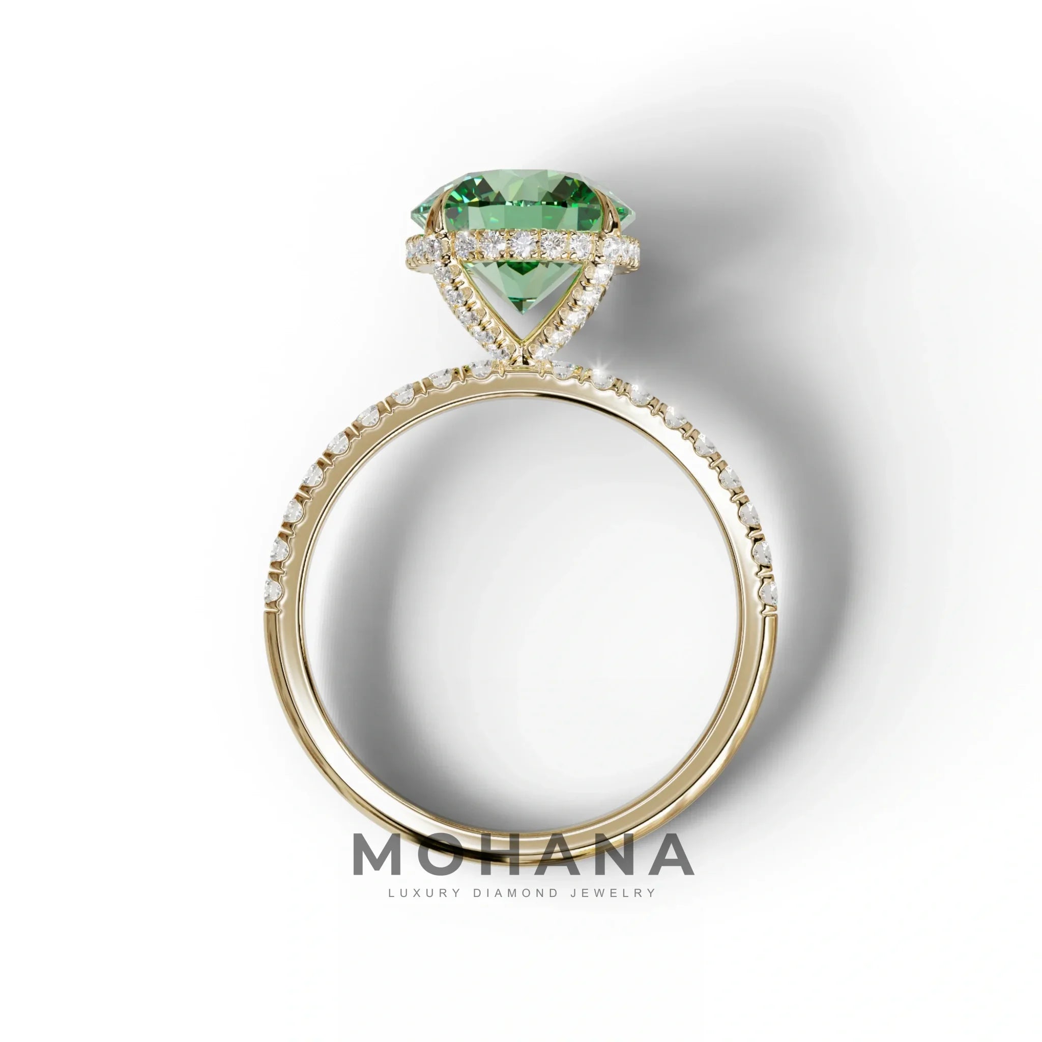 3.5 Carat Green Round Cut Lab Diamond Ring - Halo & Pave Setting Wedding Ring