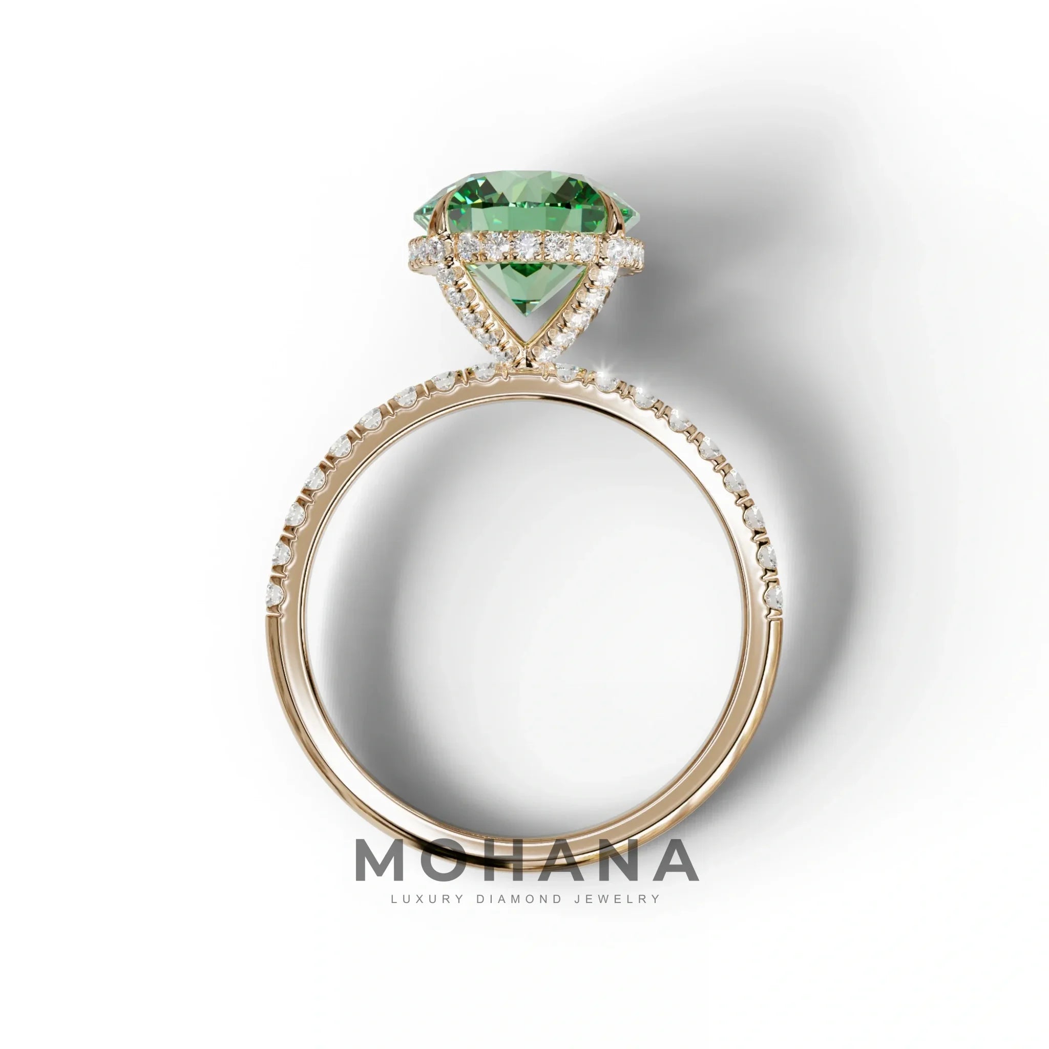 3.5 Carat Green Round Cut Lab Diamond Ring - Halo & Pave Setting Wedding Ring
