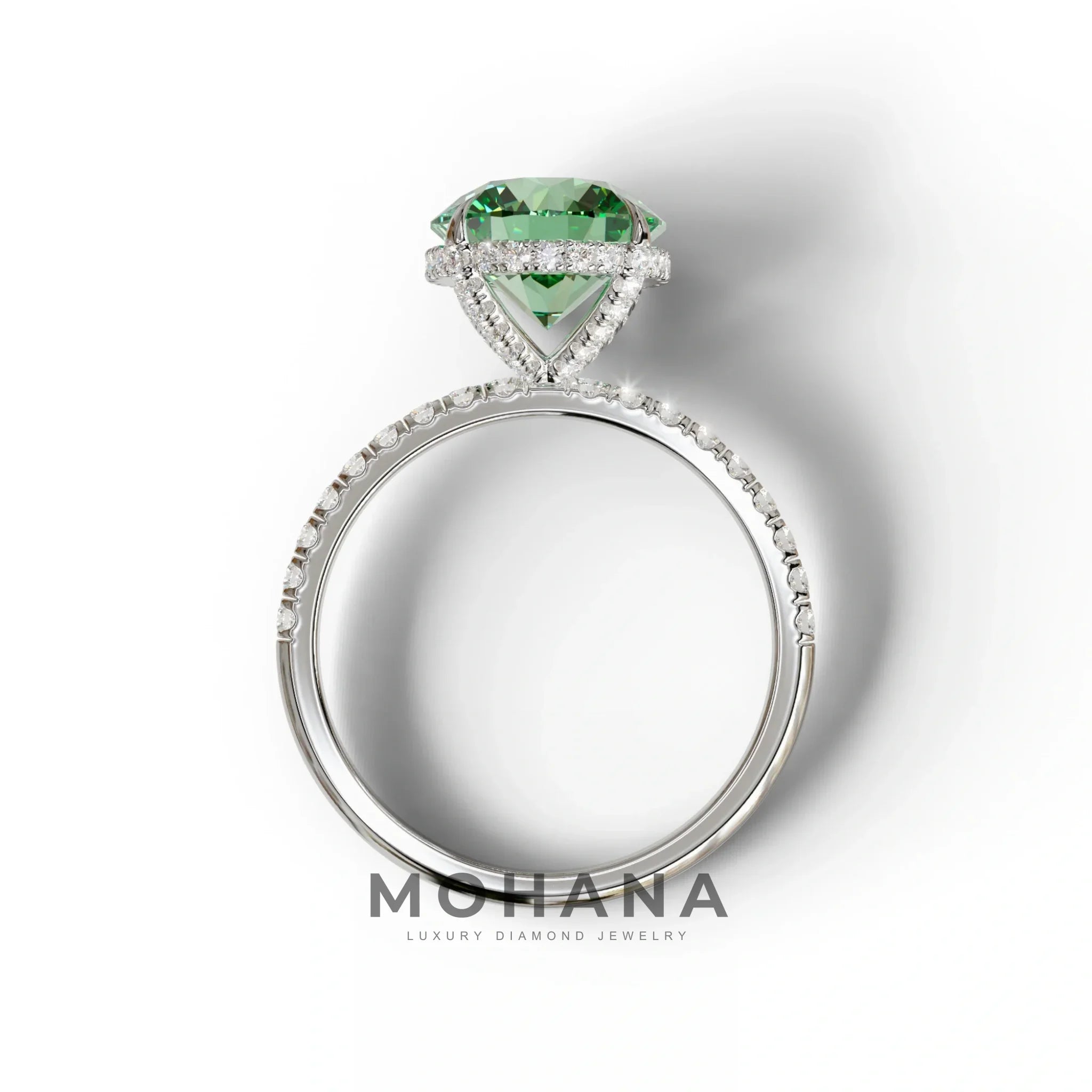 3.5 Carat Green Round Cut Lab Diamond Ring - Halo & Pave Setting Wedding Ring