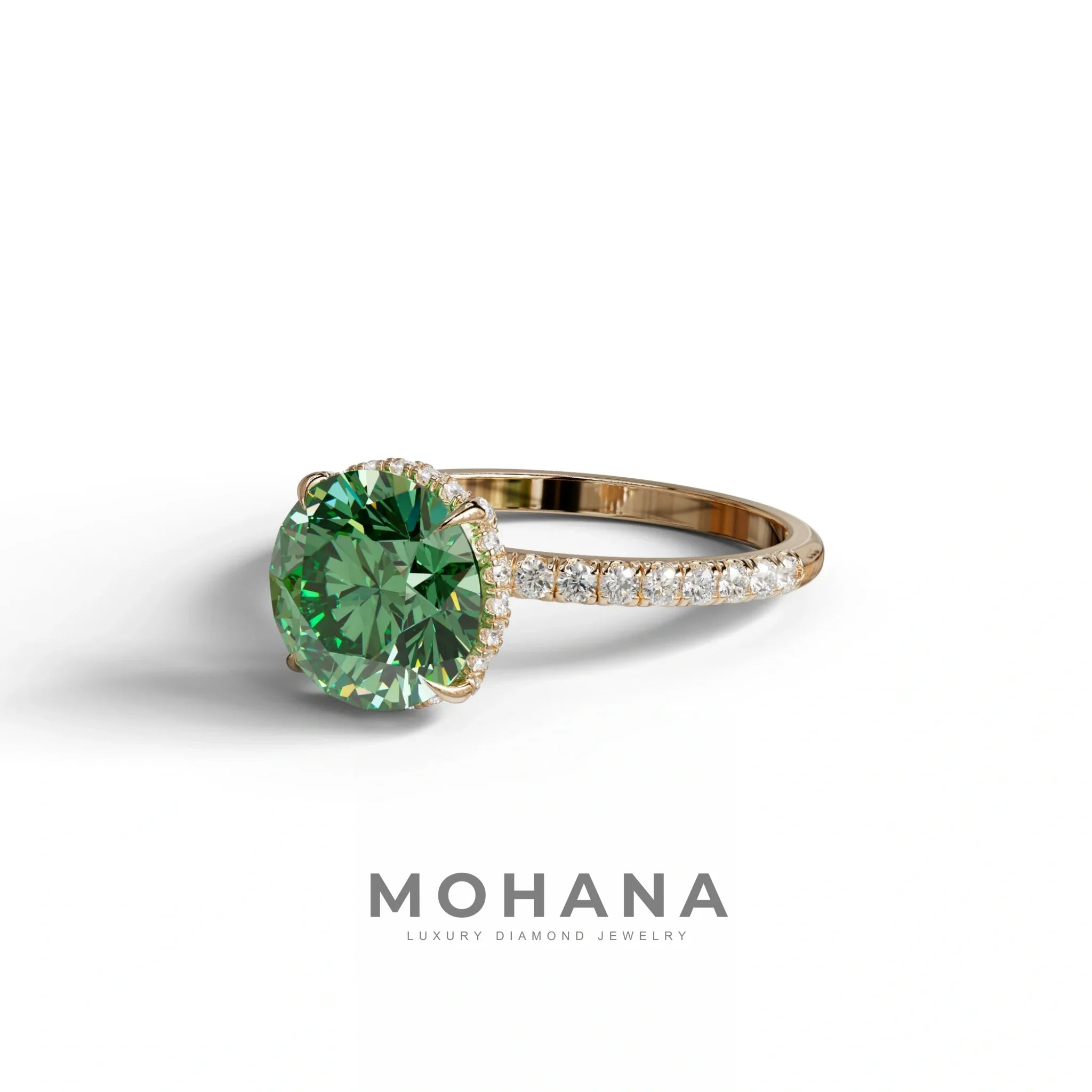 3.5 Carat Green Round Cut Lab Diamond Ring - Halo & Pave Setting Wedding Ring