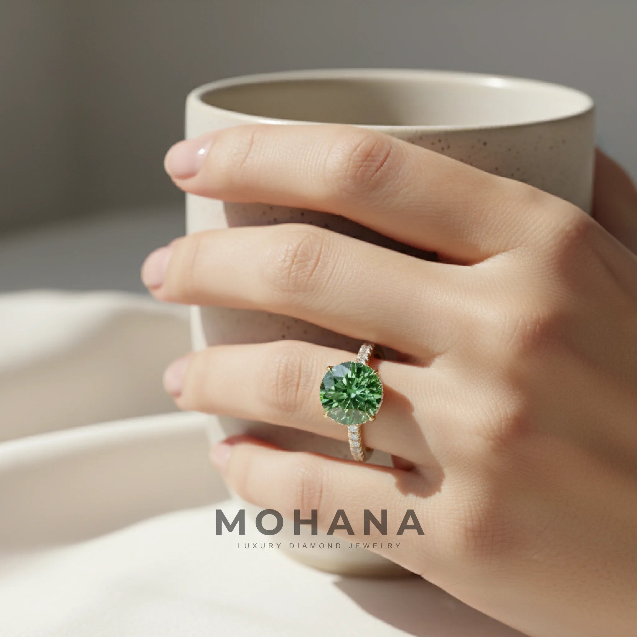 3.5 Carat Fancy Vivid Green Round Cut Lab Grown Diamond Ring - Halo & Pave Setting Wedding Ring