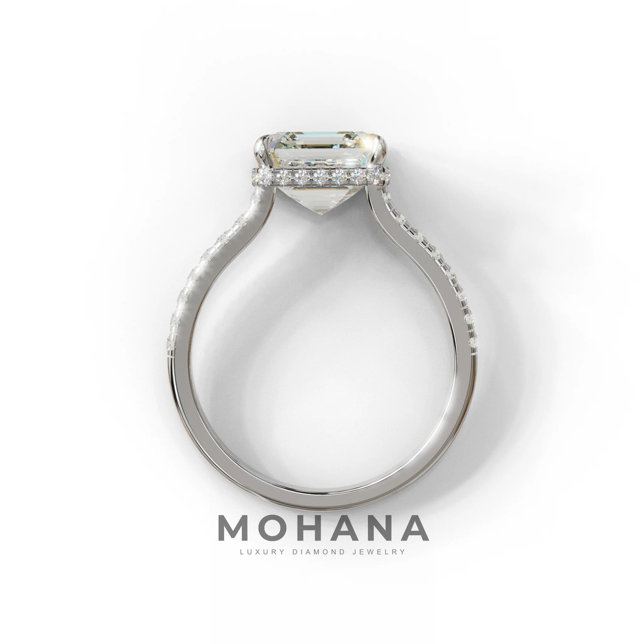 3.5 Carat E-VVS Asscher‑Cut Lab Diamond Engagement Ring with Halo and Pavé Accents