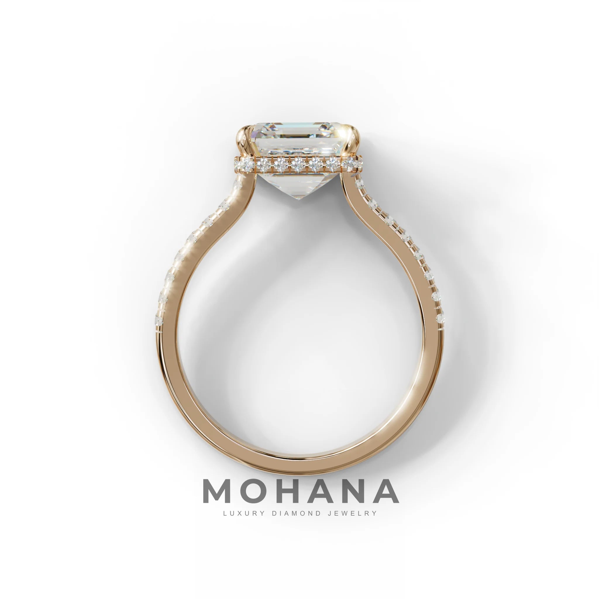 3.5 Carat E-VVS Asscher‑Cut Lab Diamond Engagement Ring with Halo and Pavé Accents