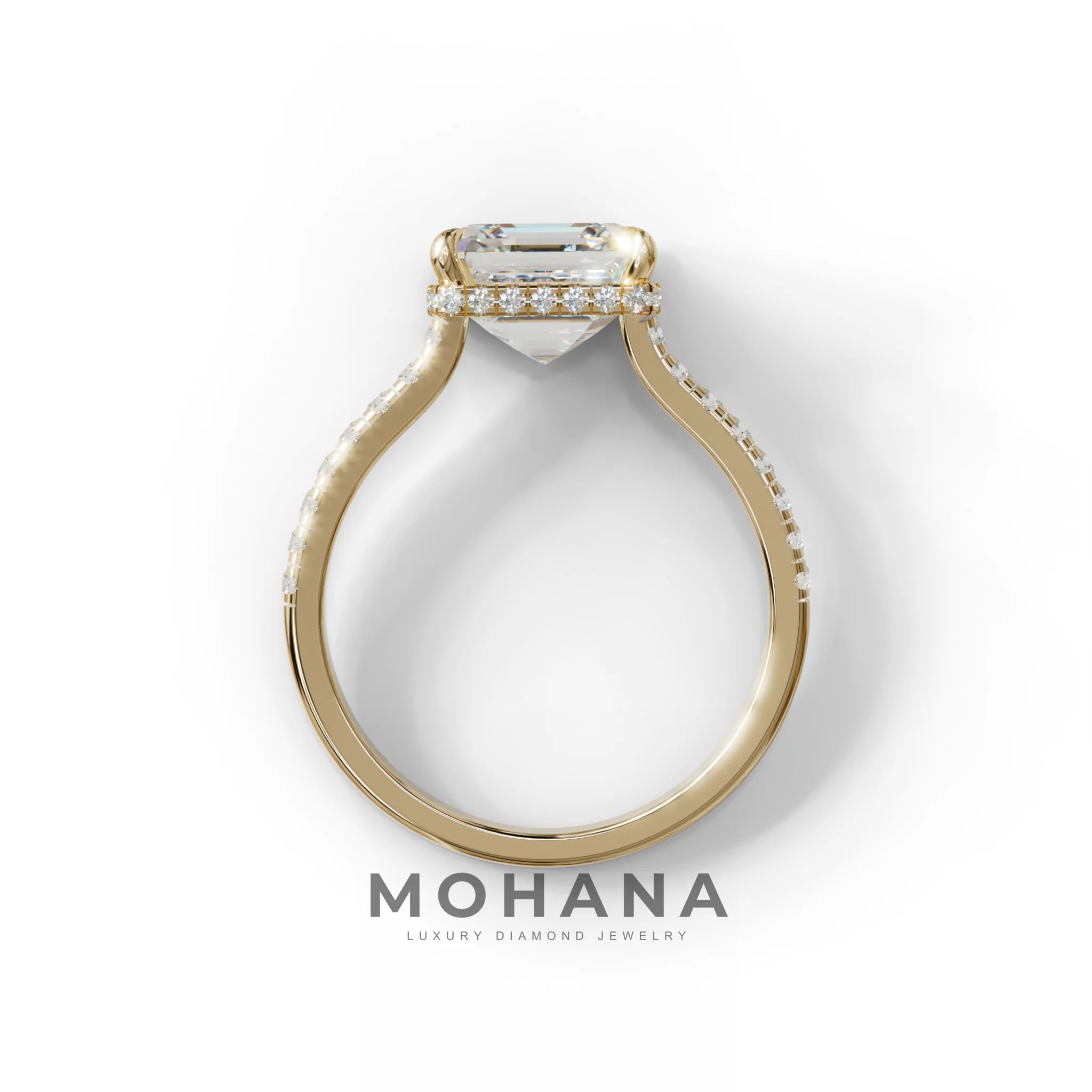 3.5 Carat E-VVS Asscher‑Cut Lab Diamond Engagement Ring with Halo and Pavé Accents