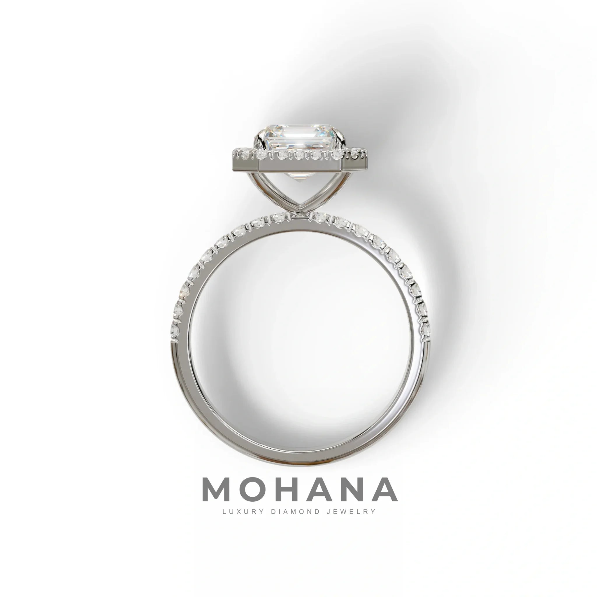 3.5 Ct E - VVS Asscher Cut Lab Diamond Halo & Pave Setting Ring - Up Glam