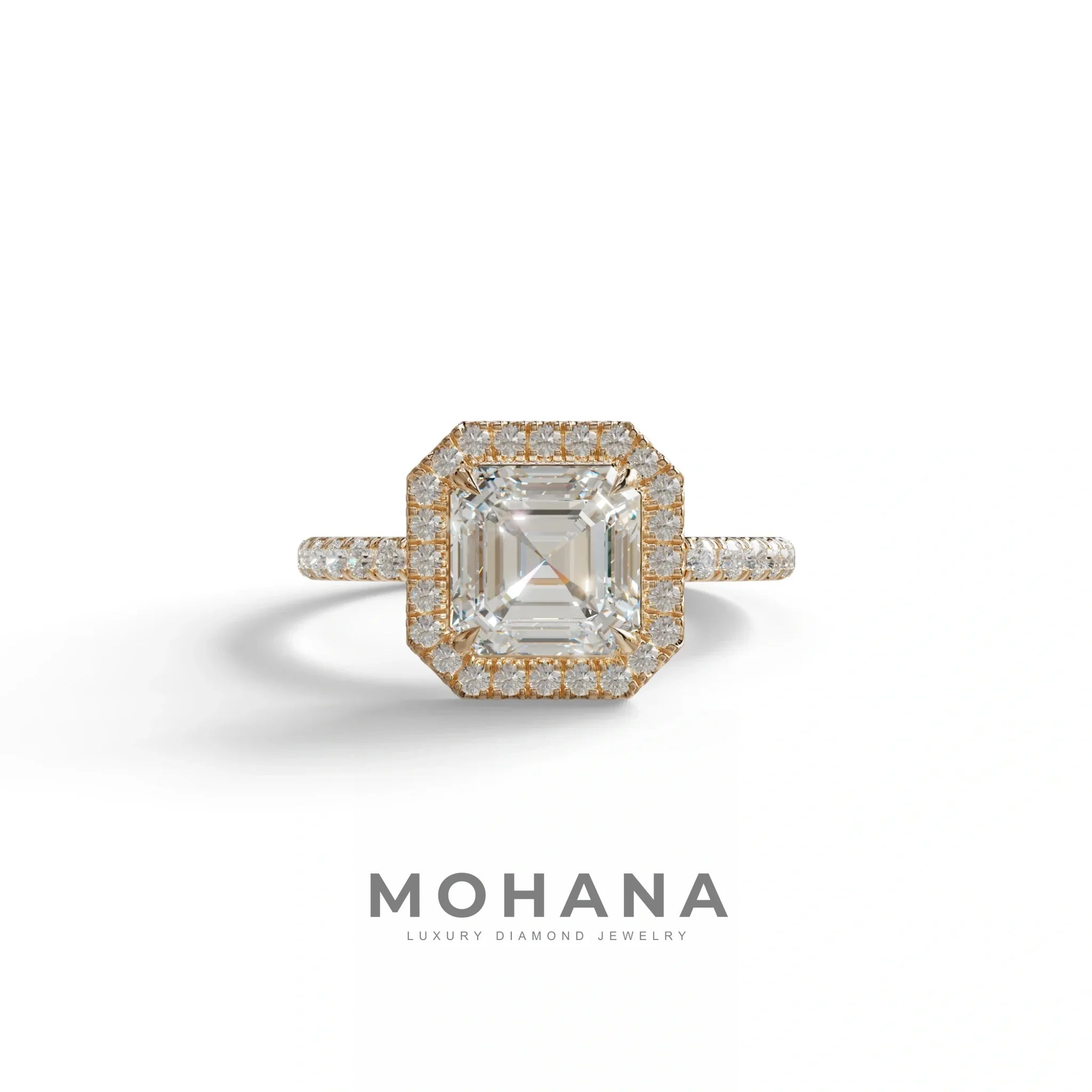 3.5 Ct E - VVS Asscher Cut Lab Diamond Halo & Pave Setting Ring - Up Glam - 10K Solid Gold / Rose Gold