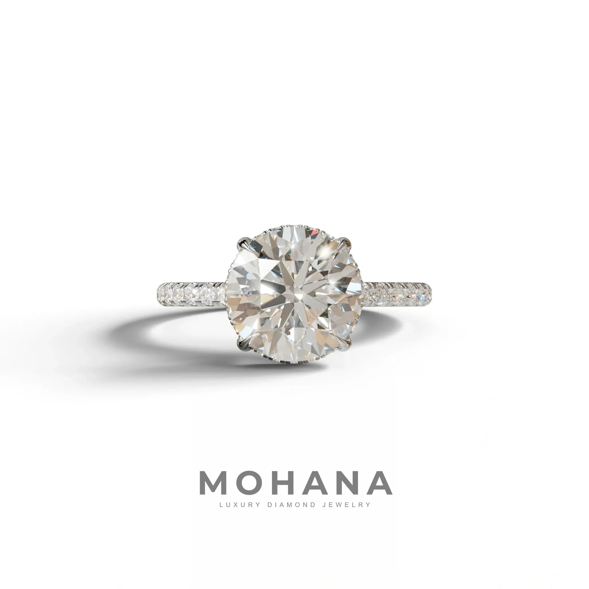3.5 Carat E-VVS Round Cut Lab Diamond Ring - Halo & Pave Setting Wedding Ring - 10K Solid Gold / White Gold