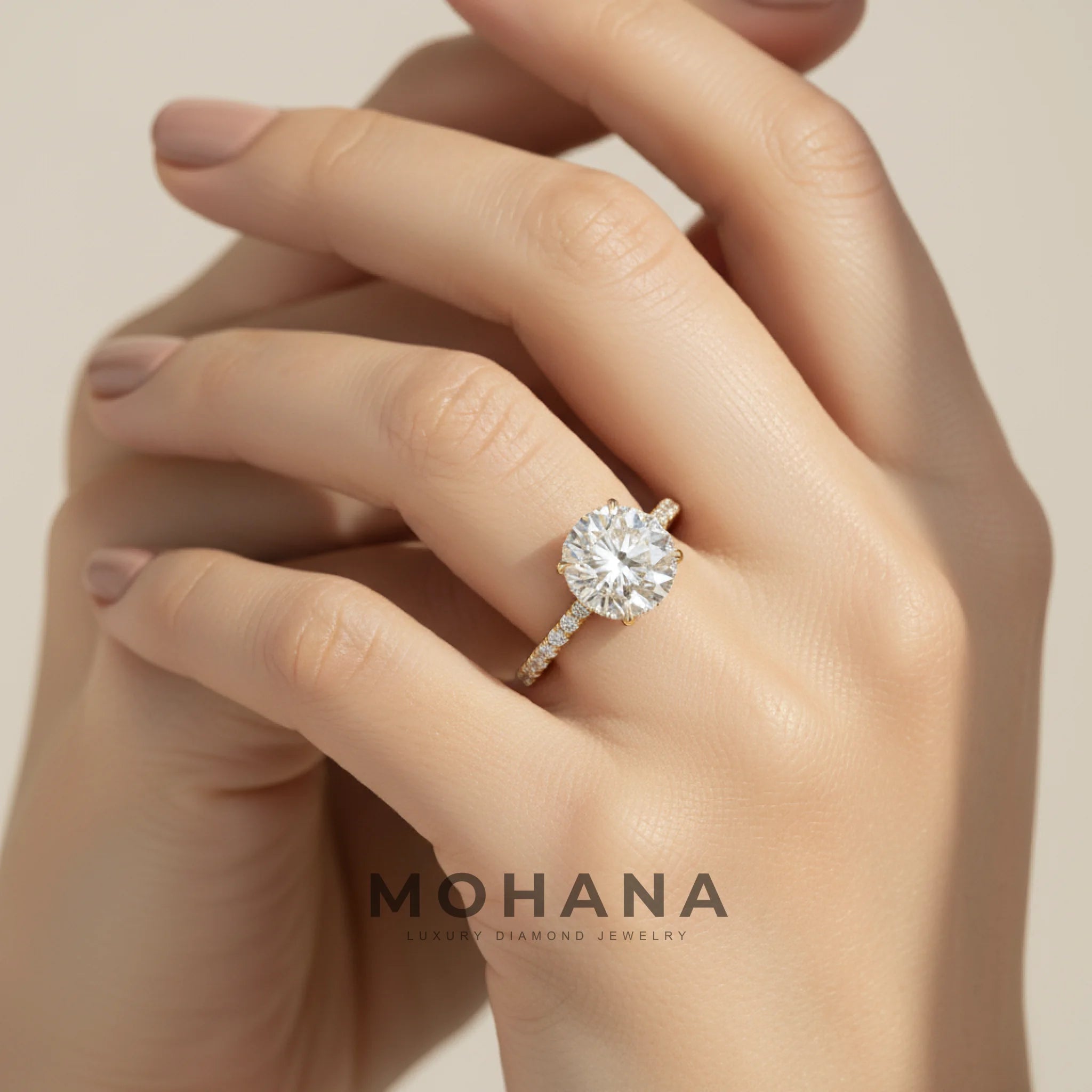 3.5 Carat E VVS Round Cut Lab Grown Diamond Ring - Halo & Pave Setting Wedding Ring