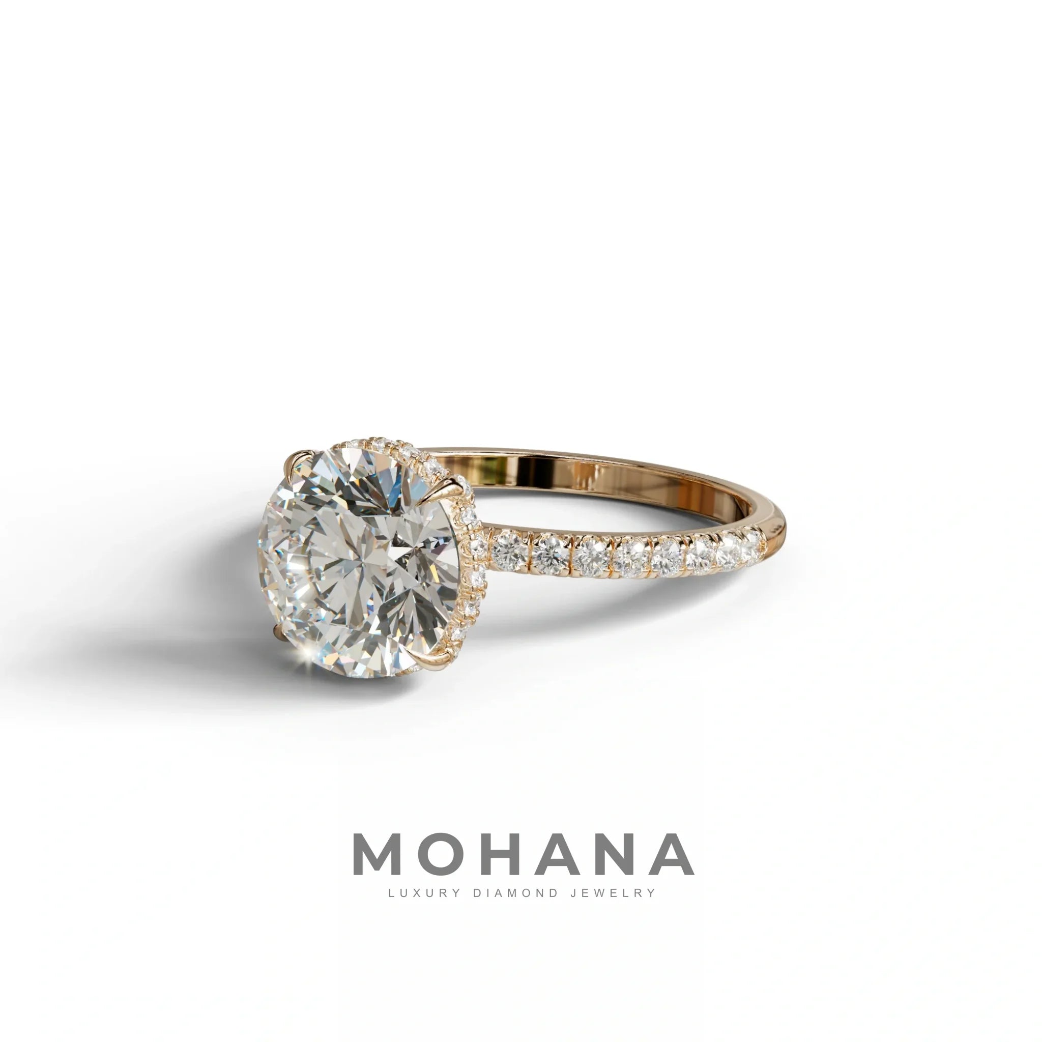 3.5 Carat E-VVS Round Cut Lab Diamond Ring - Halo & Pave Setting Wedding Ring